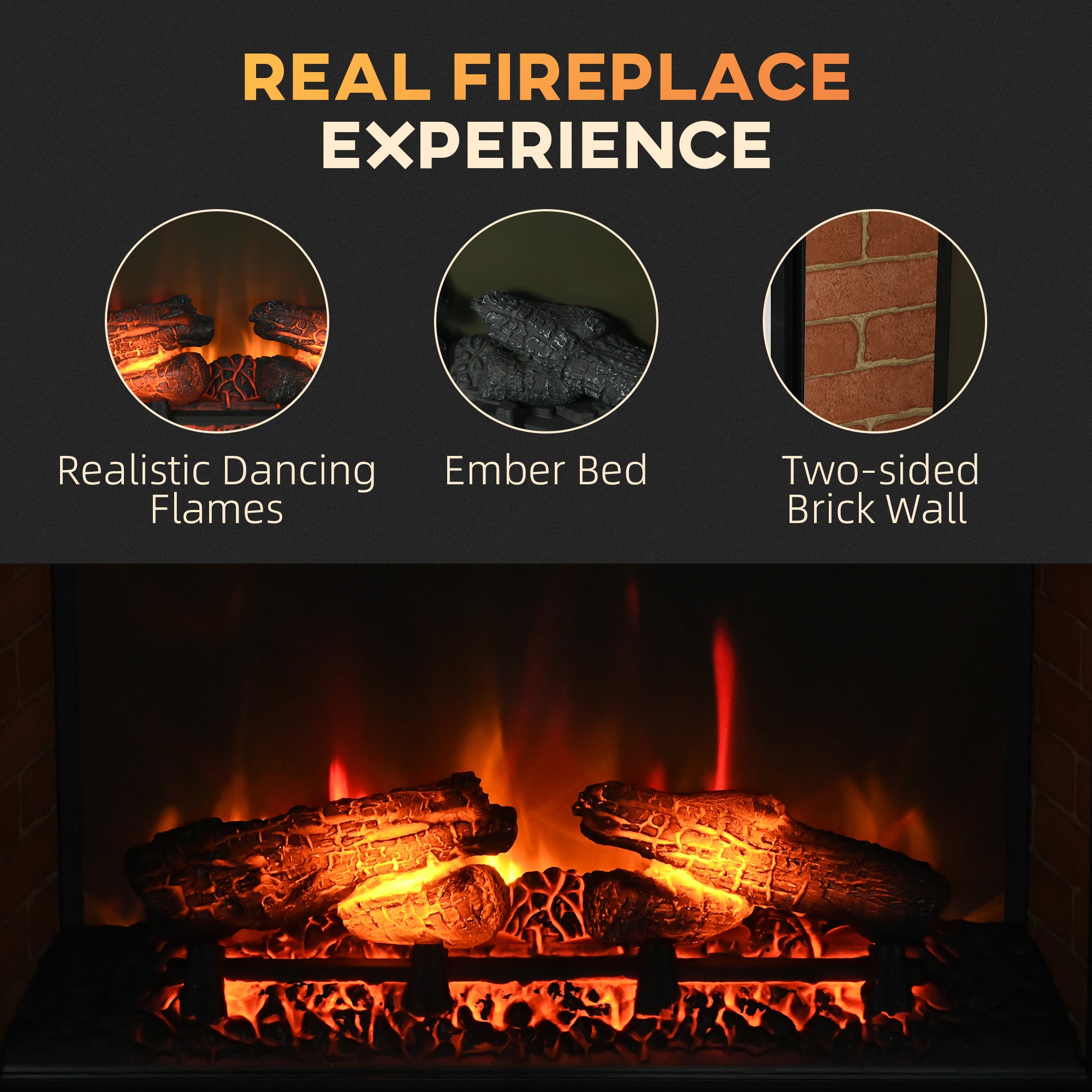 27" Electric Fireplace Insert, Retro Recessed Fireplace Heater with Realistic Log Flame, Remote Control, and Adjustable Brightness, 1400W, Black