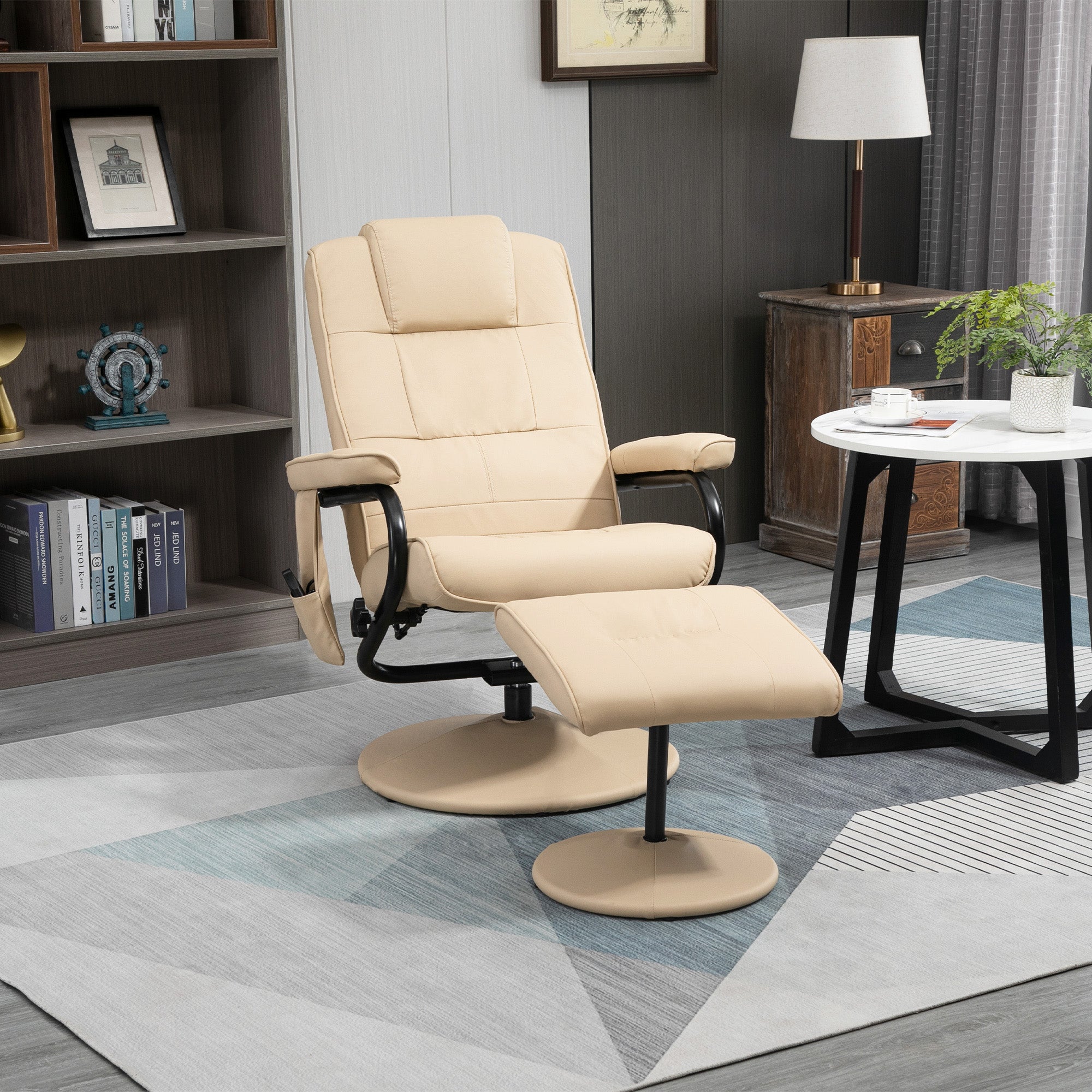 HOMCOM Manual Sofa Reclining Armchair PU Leather Massage Recliner Chair and Ottoman, Cream