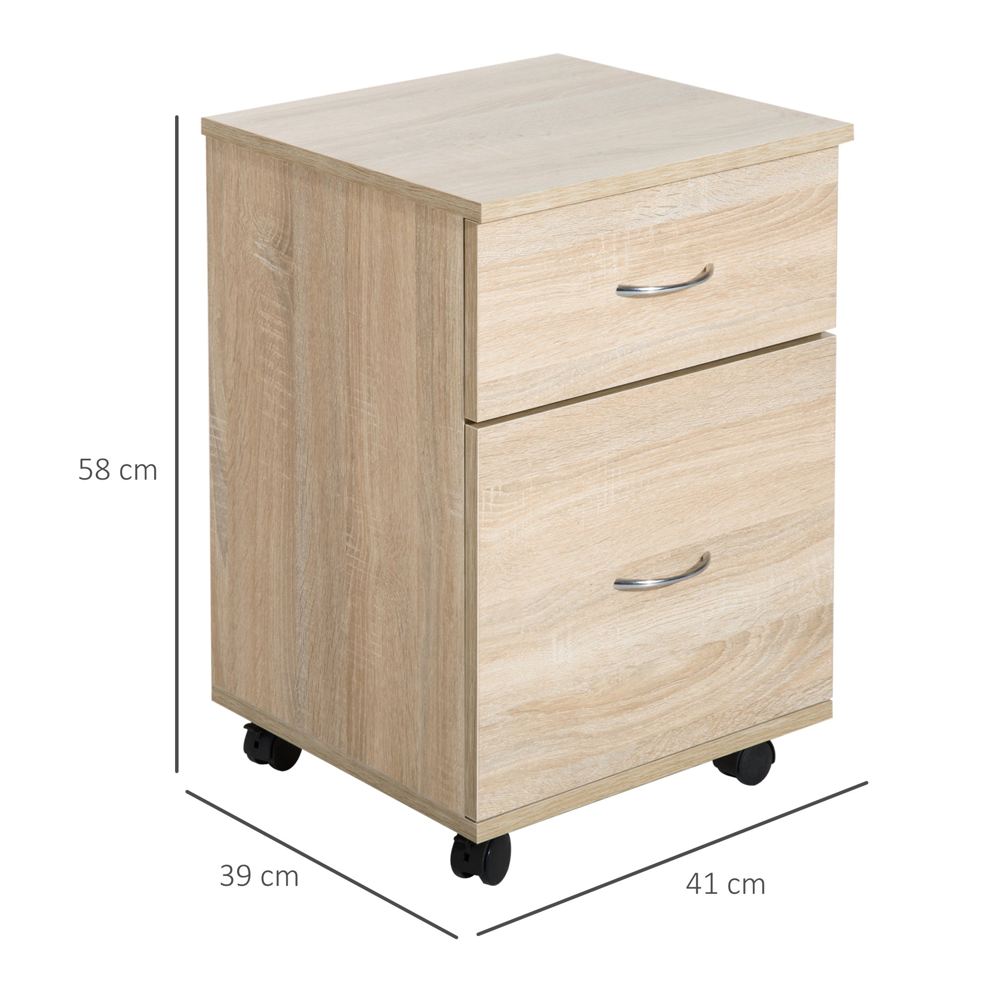 HOMCOM 2 Drawer Filing Cabinet with Wheels, Mobile Filing Cabinet for Home Office, Small Printer Stand, Oak