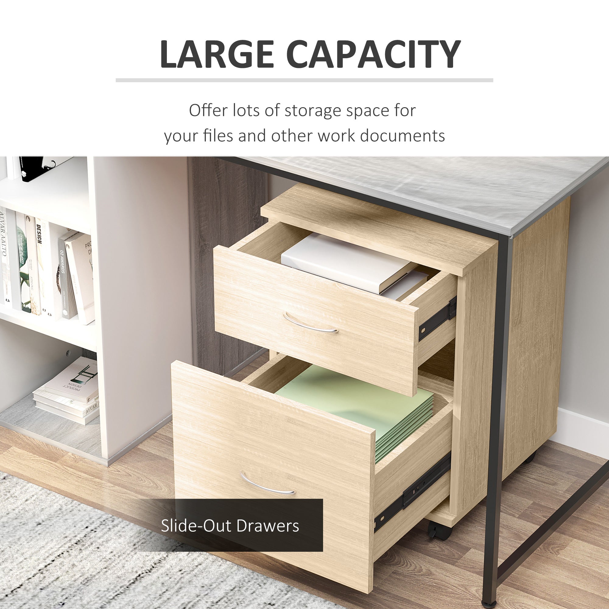 HOMCOM 2 Drawer Filing Cabinet with Wheels, Mobile Filing Cabinet for Home Office, Small Printer Stand, Oak