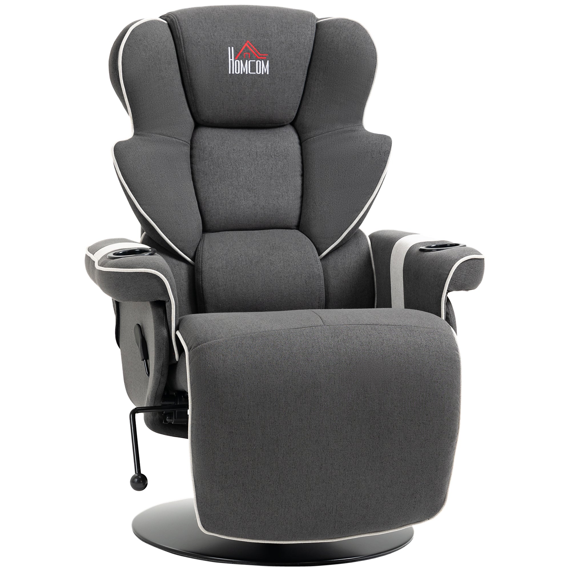 Manual Recliner Swivel Lounge Armchair with Footrest and Two Cup Holders Black