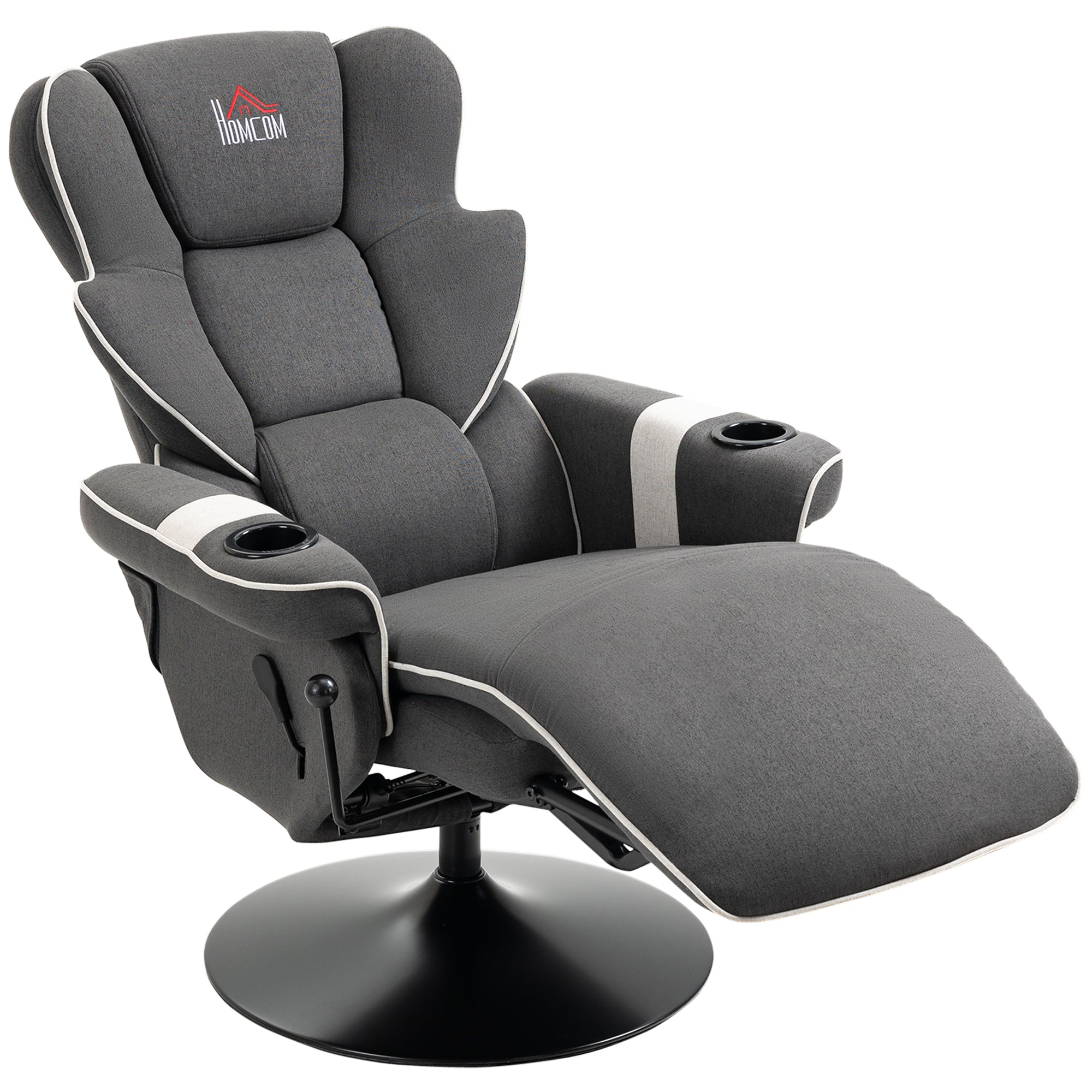 Manual Recliner Swivel Lounge Armchair with Footrest and Two Cup Holders Black