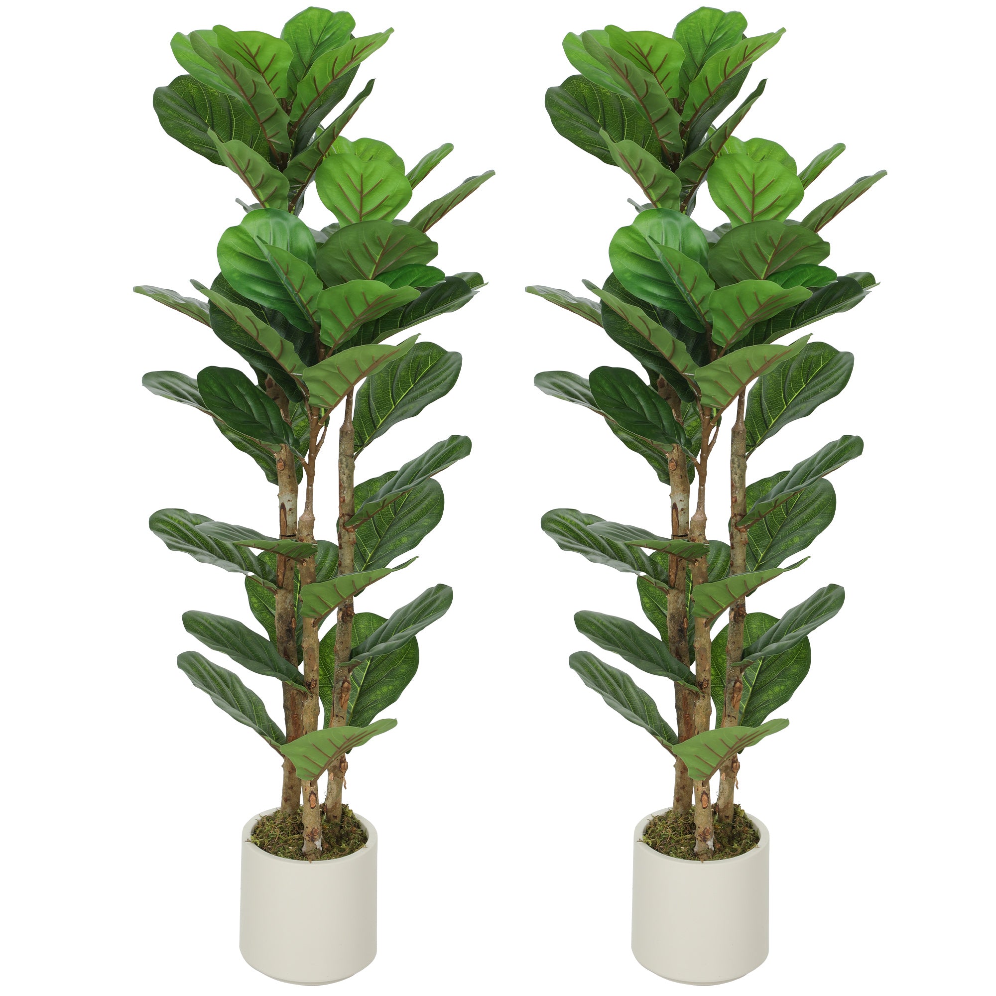 120cm Artificial Fiddle Leaf Fig Trees Set of Two with Solid Wood Trunks, Decorative Artificial Plants with 45 Leaves in Pot for Indoor Living Room Office Home Decor, Green