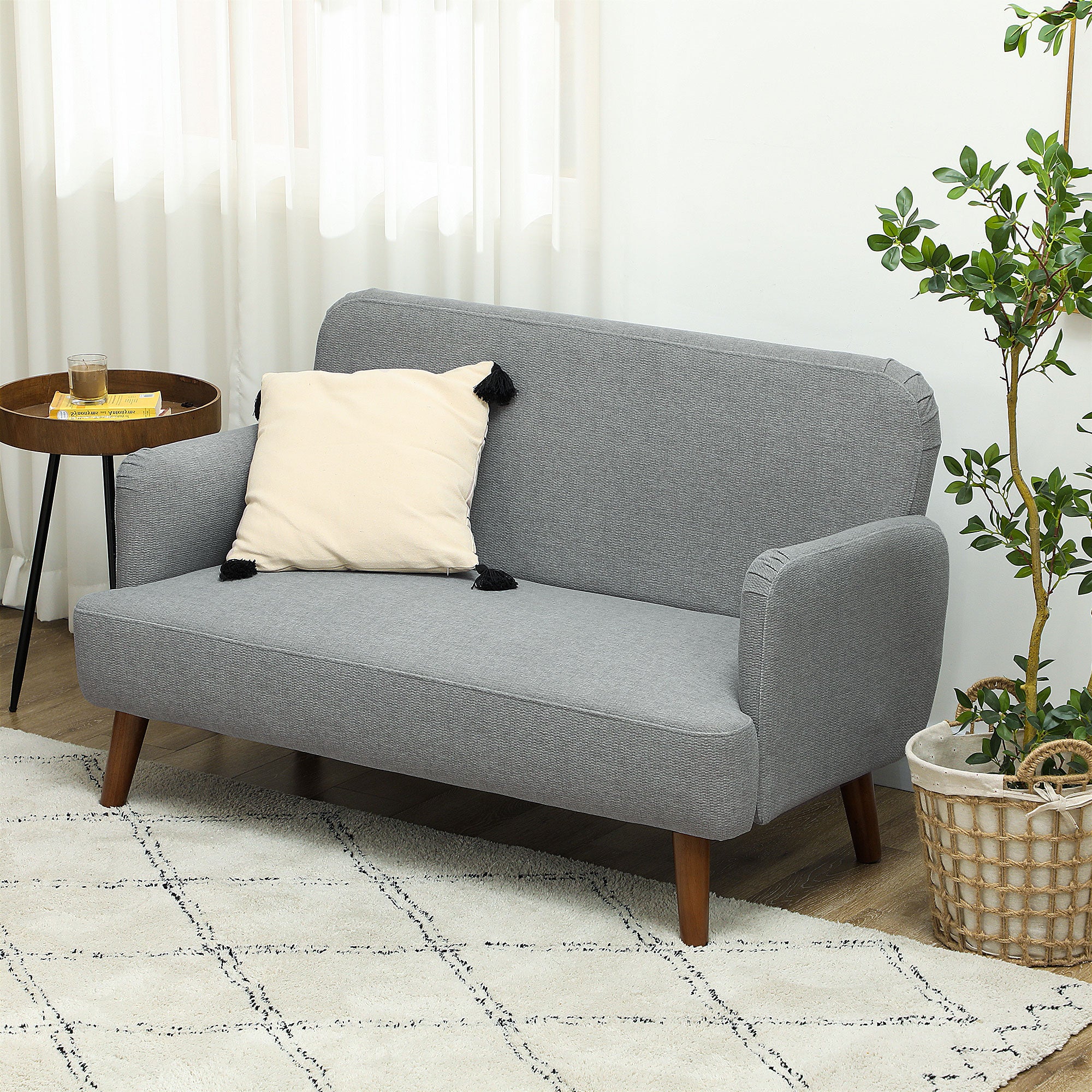 HOMCOM 2 Seater Sofa, Small Sofa Couch with 21cm Thick Padding and Wood Legs, Modern Velvet Feel Fabric Loveseat for Living Room, Bedroom, Home Office, Grey