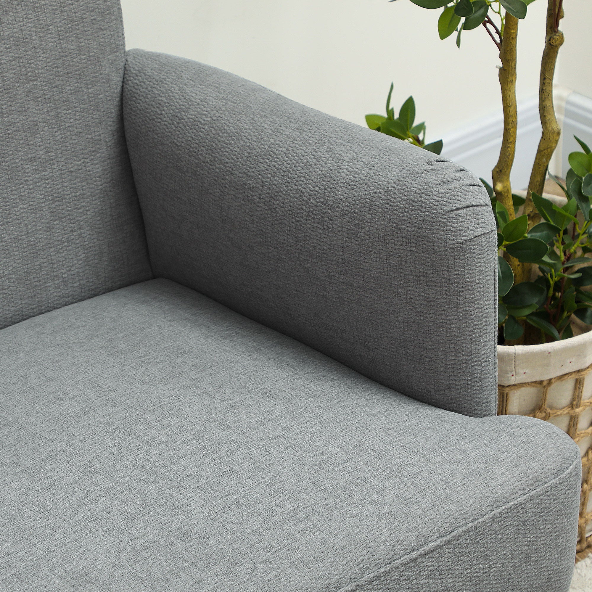 HOMCOM 2 Seater Sofa, Small Sofa Couch with 21cm Thick Padding and Wood Legs, Modern Velvet Feel Fabric Loveseat for Living Room, Bedroom, Home Office, Grey