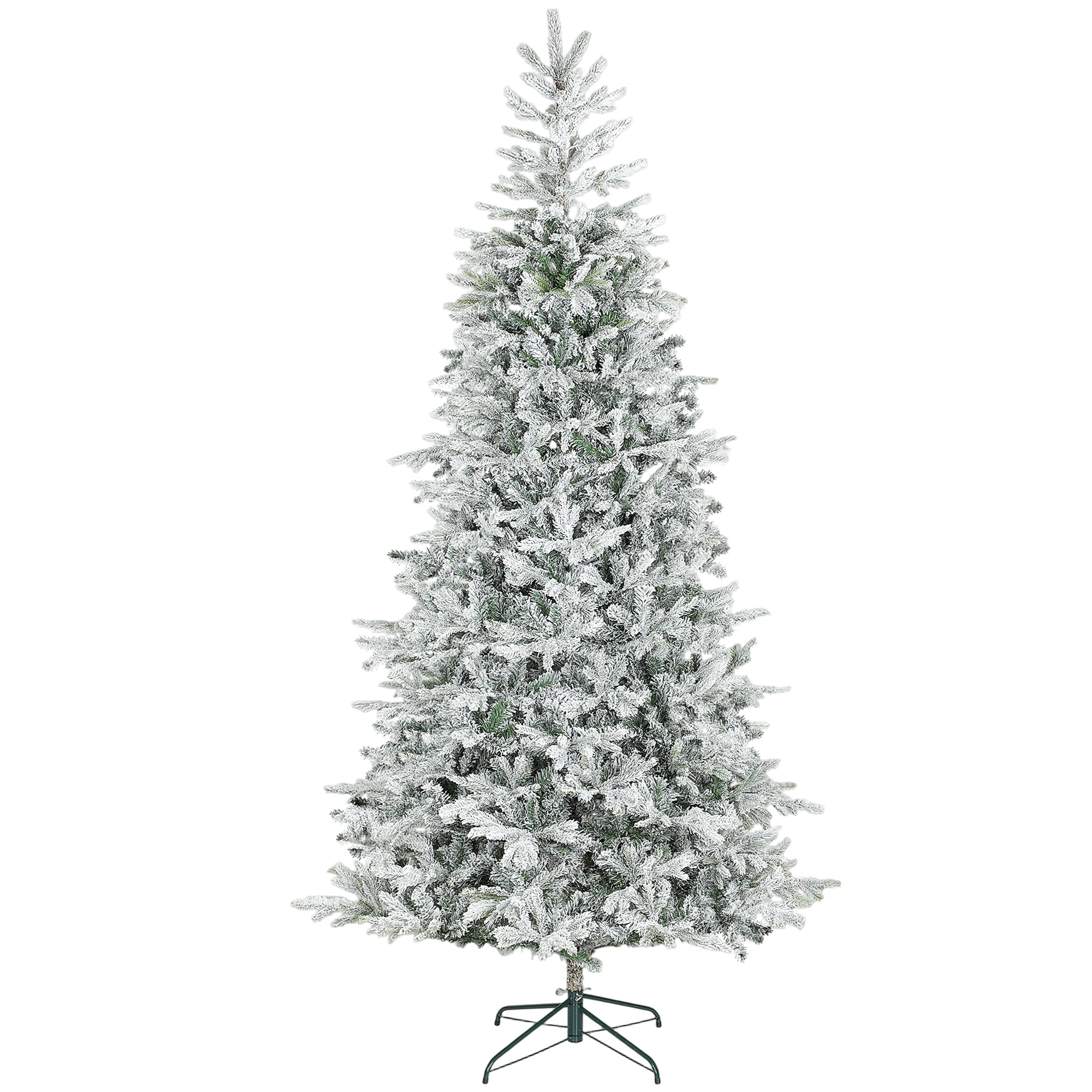 9ft Artificial Spruce Slim Christmas Tree, Snow Flocked Xmas Tree w/ 2,514 Branch Tips, Foldable Metal Stand and Hinged Branches, Noble Holiday Decor