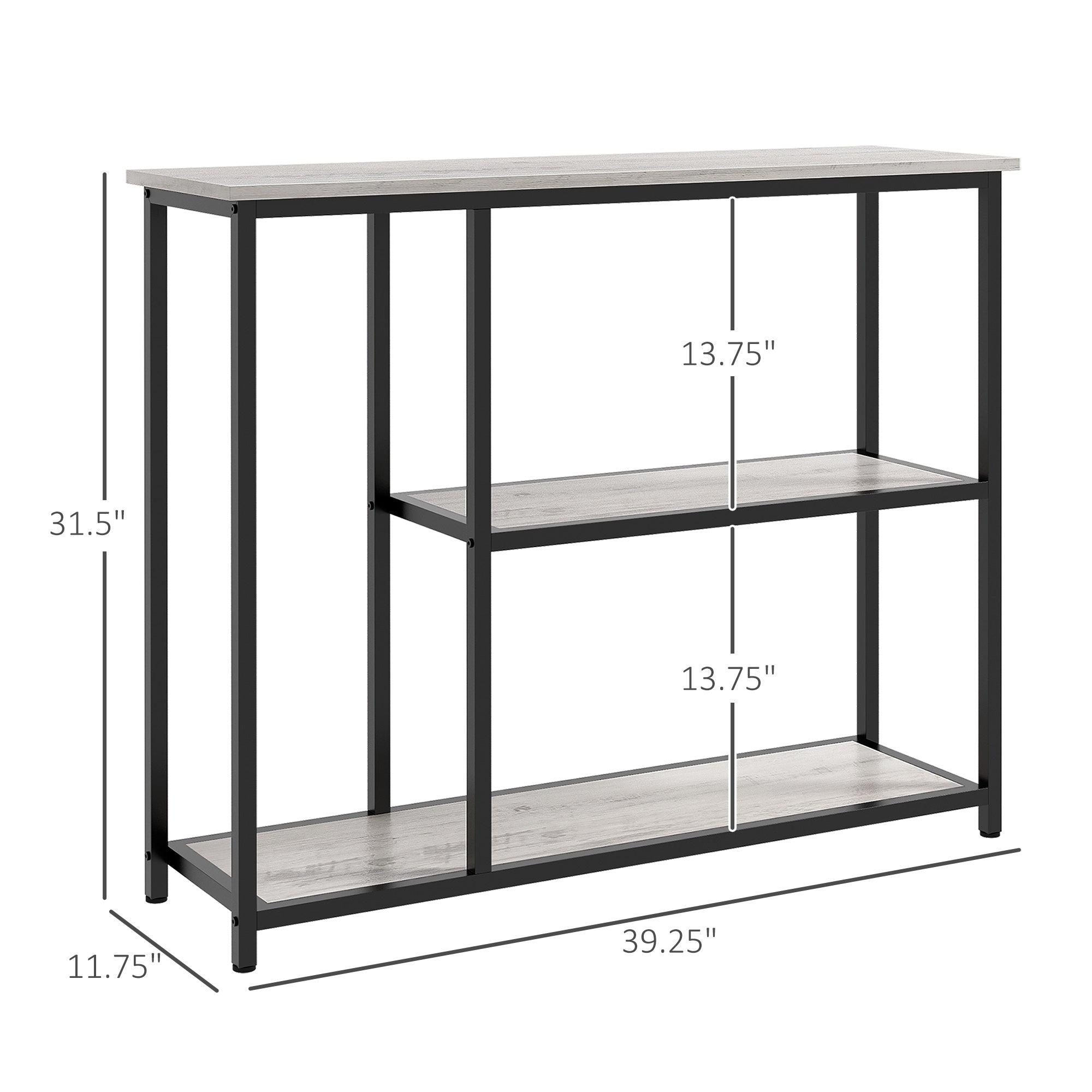 39" Console Table Entryway Table with 2 Storage Shelves Narrow Sofa Table for Living Room Gray