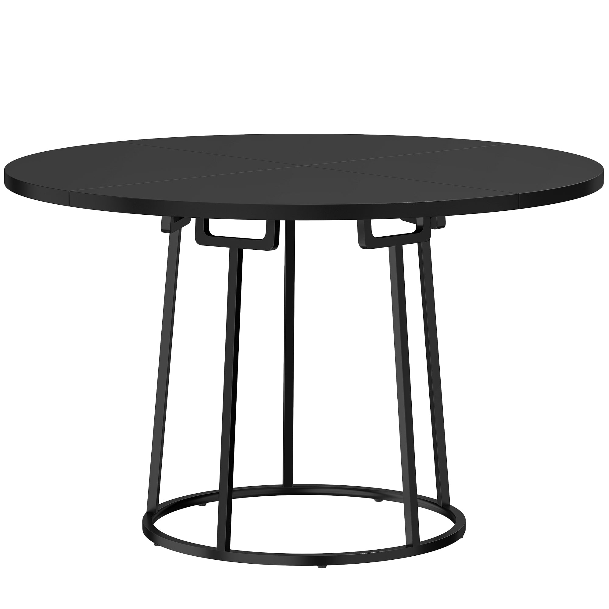 Modern Industrial Dining Table for 4-6 People, 120 cm Round Kitchen Table with Spliced Top and Conical Metal Base for Dining Room, Kitchen, Living Room, Black