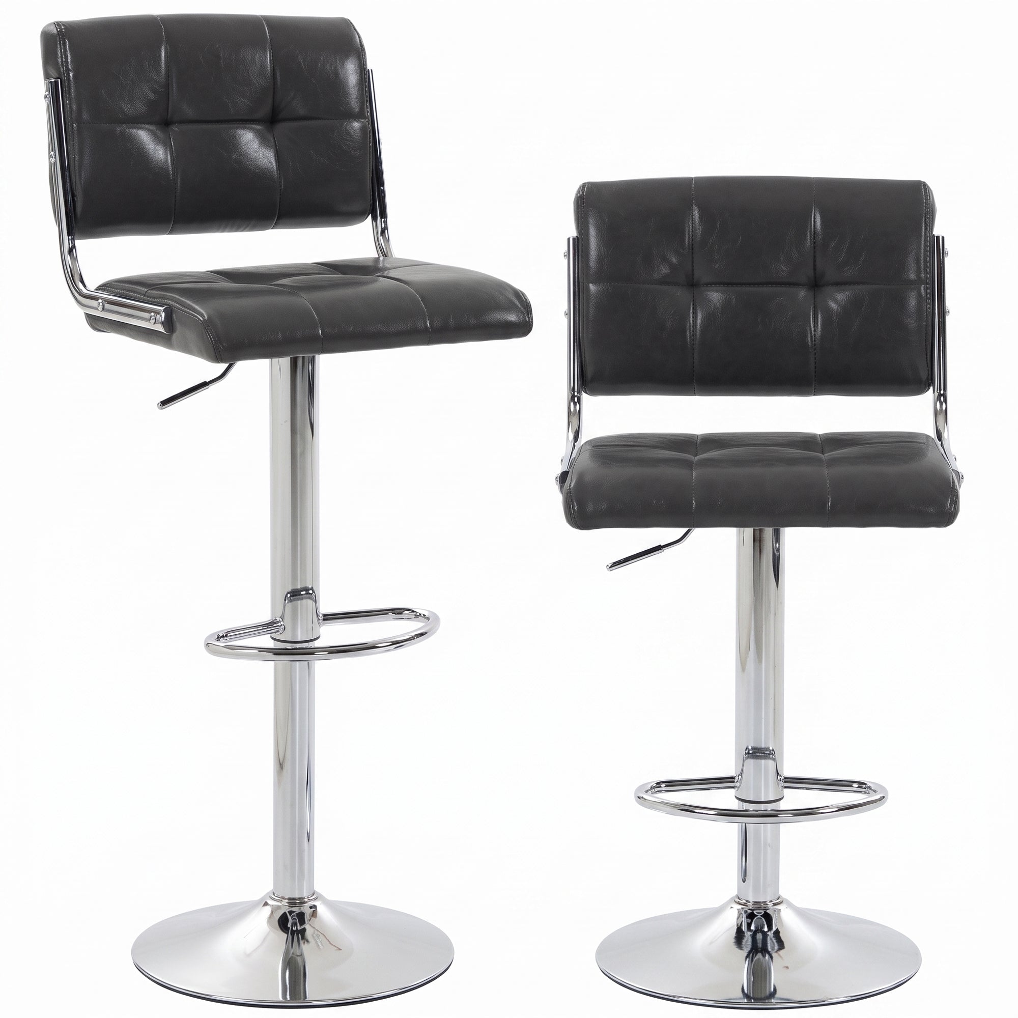 Breakfast Bar Stools Set of 2, Modern PU Leather Swivel BarStools, Adjustable Counter Height Bar Chairs with Backrest and Footrest for Kitchen Island, Dining Room, Bar, Grey