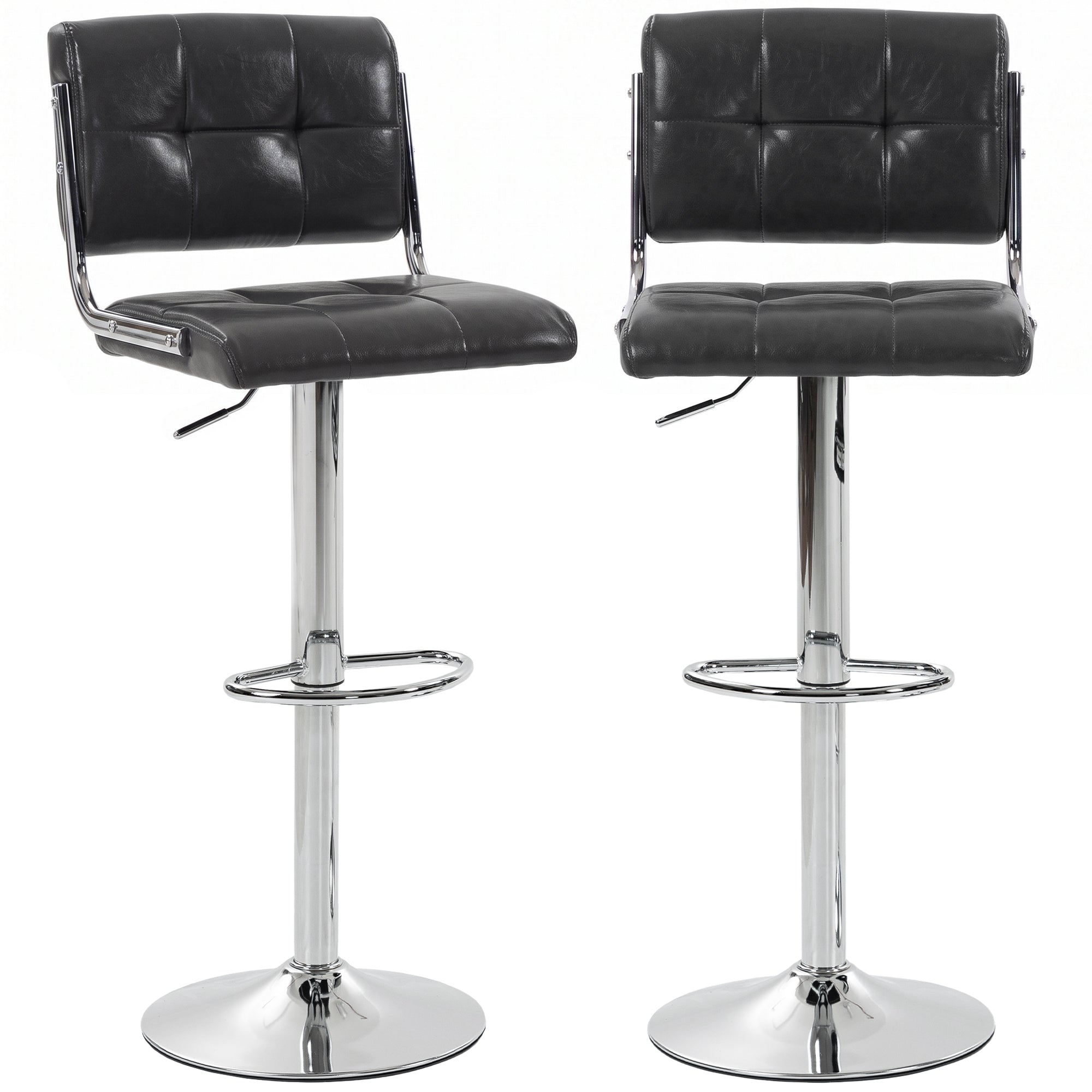 Breakfast Bar Stools Set of 2, Modern PU Leather Swivel BarStools, Adjustable Counter Height Bar Chairs with Backrest and Footrest for Kitchen Island, Dining Room, Bar, Grey