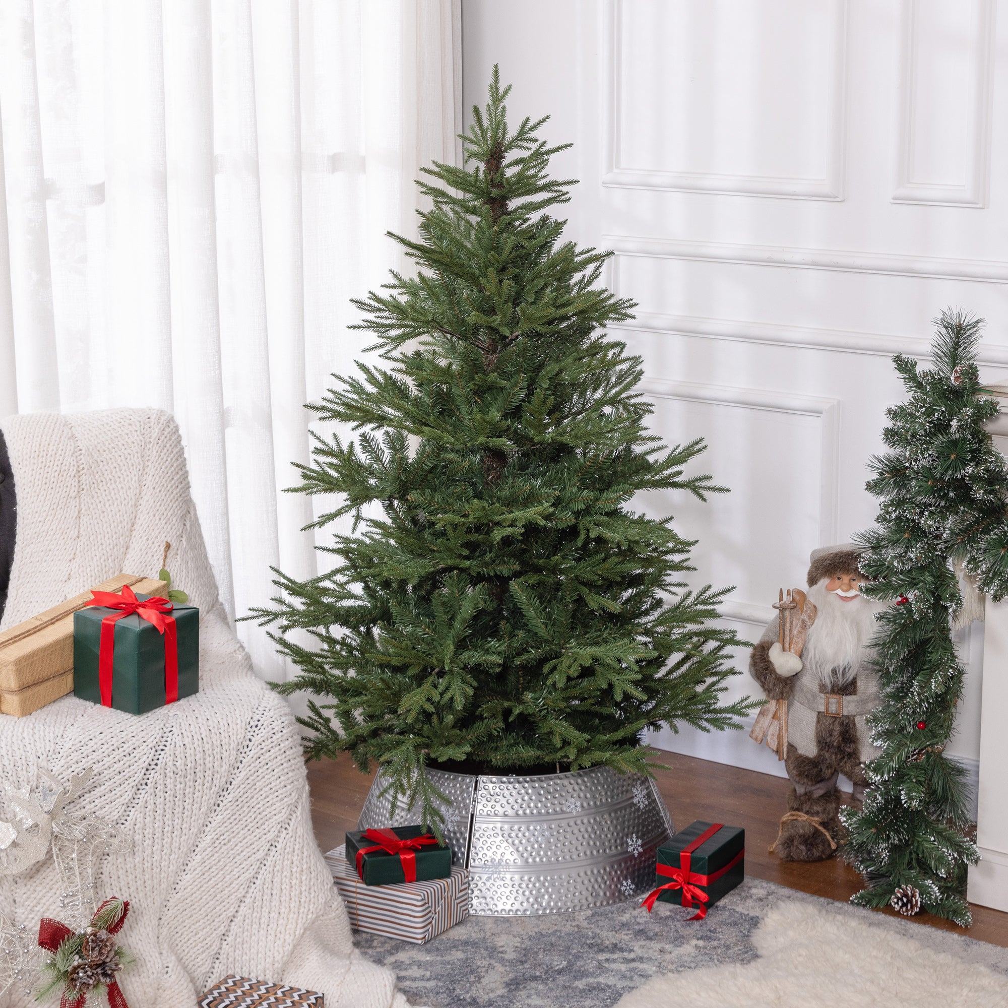 HOMCOM 5ft Artificial Christmas Tree with 1724 Tips, Metal Base, Realistic Hinged Xmas Tree, Easy to Assemble, Green