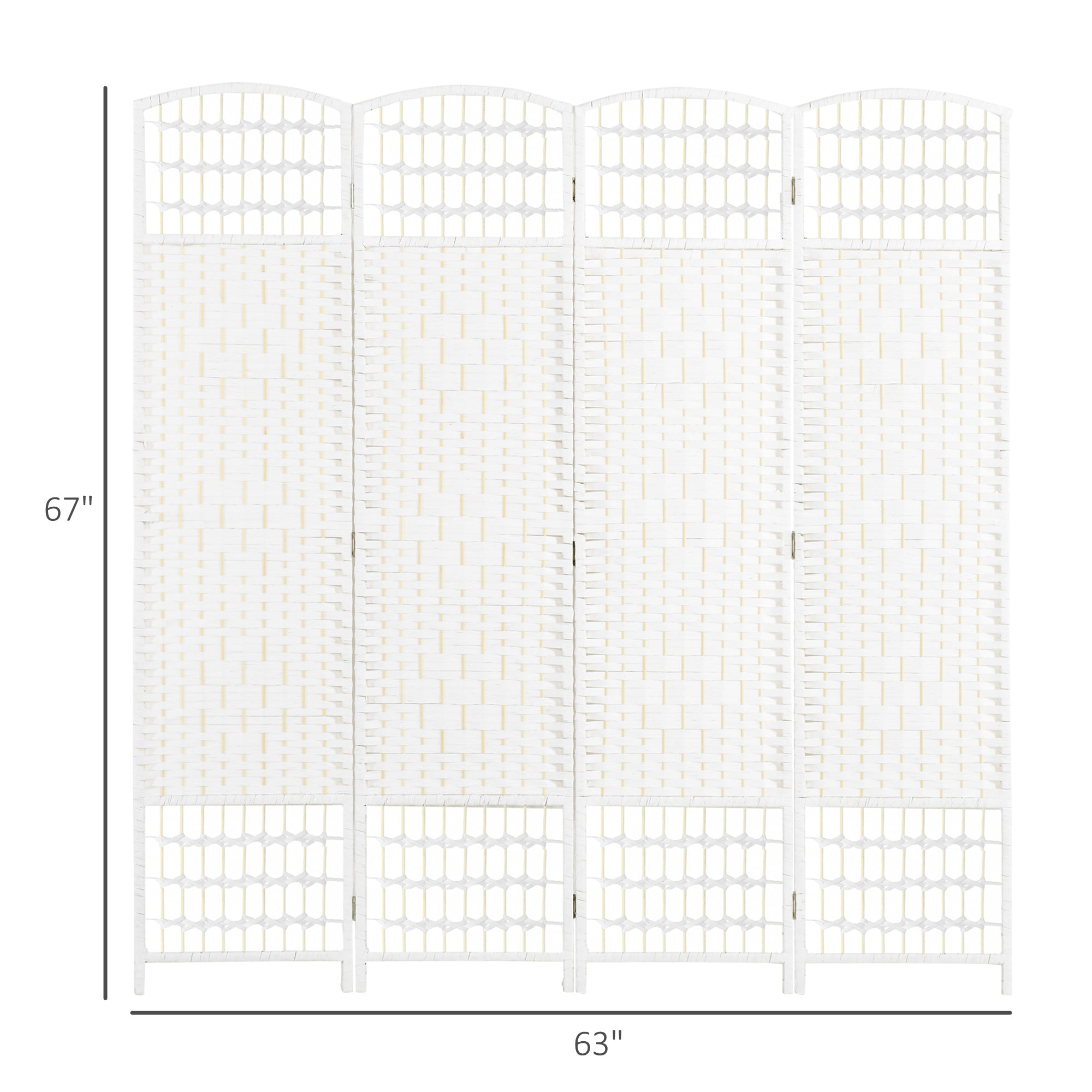 4 Panel Folding Room Divider Portable Privacy Screen Wave Fiber Room Partition for Home Office White