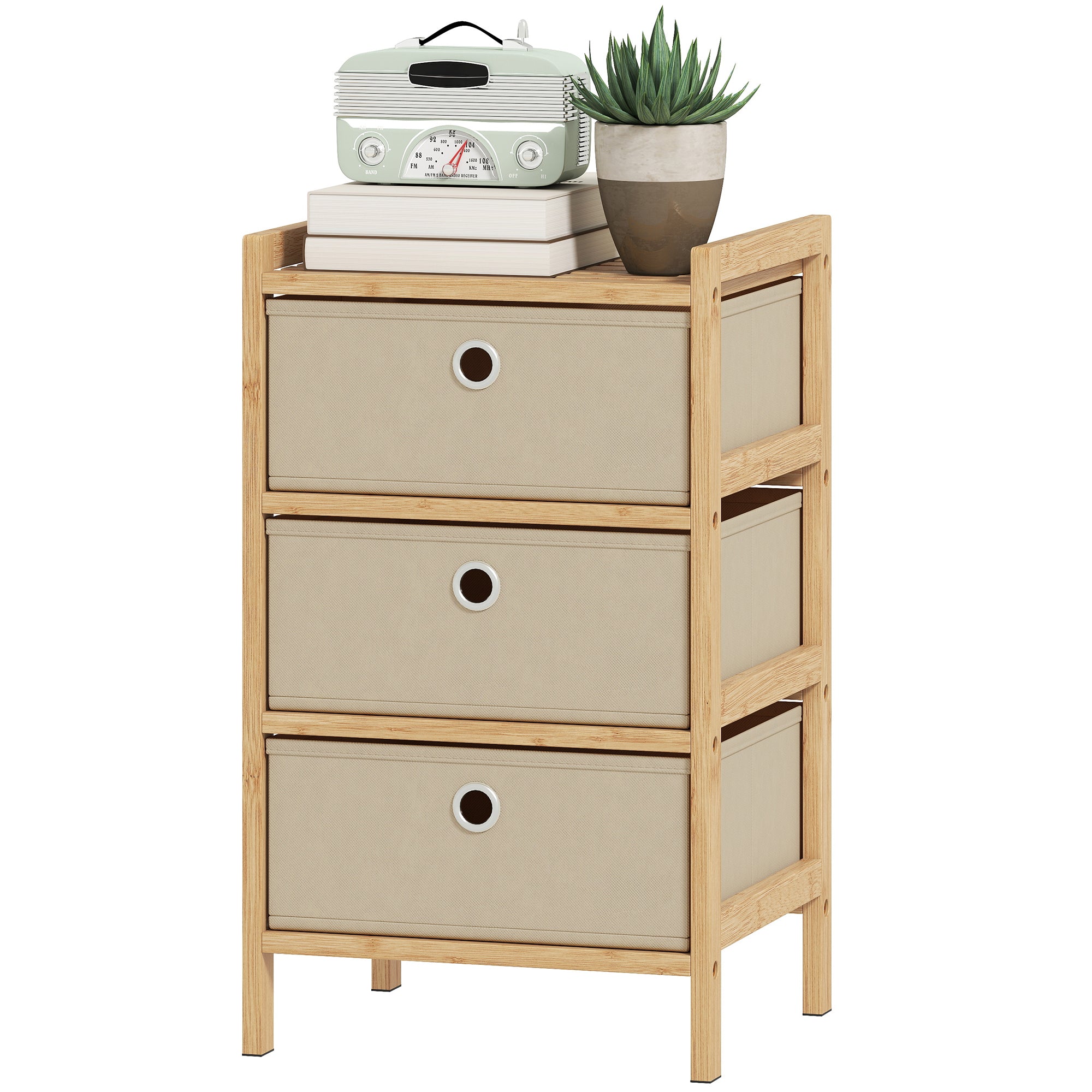 Chest of Drawers, 3 Fabric Drawers Dresser with Bamboo Frame, Narrow Storage Unit for Small Spaces, Bedroom, Living Room, Hallway, Cream White