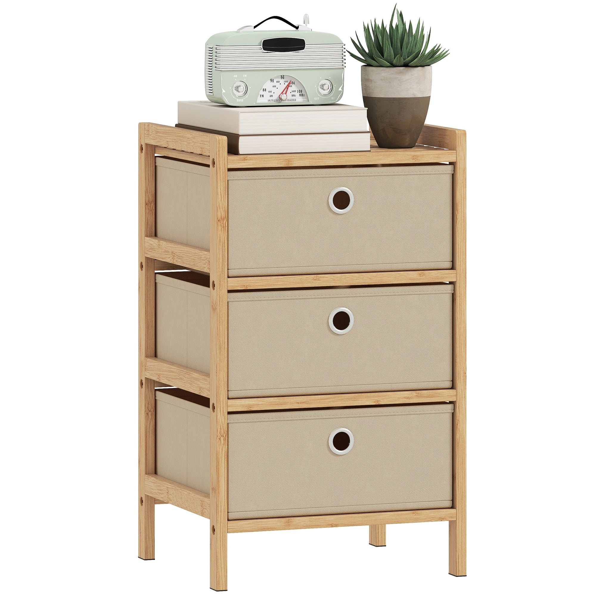 Chest of Drawers, 3 Fabric Drawers Dresser with Bamboo Frame, Narrow Storage Unit for Small Spaces, Bedroom, Living Room, Hallway, Cream White