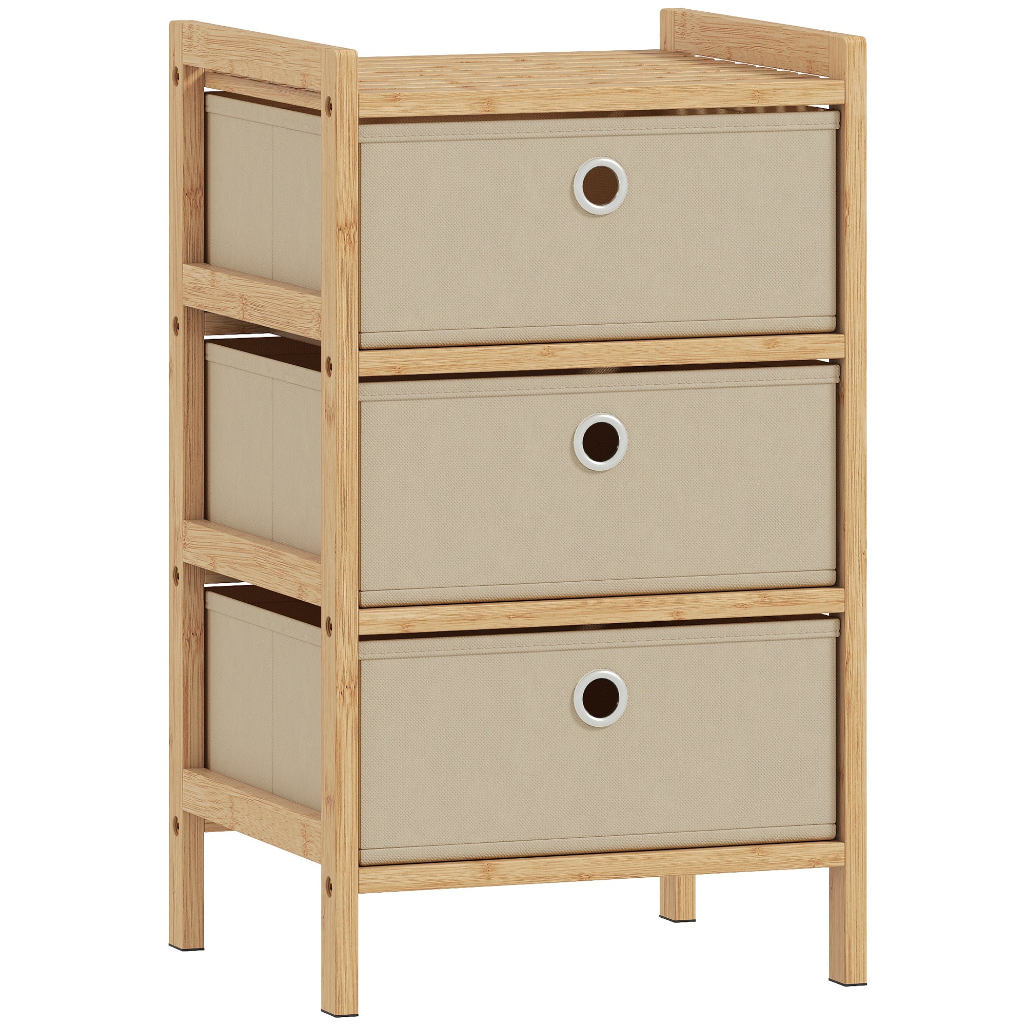 Chest of Drawers, 3 Fabric Drawers Dresser with Bamboo Frame, Narrow Storage Unit for Small Spaces, Bedroom, Living Room, Hallway, Cream White