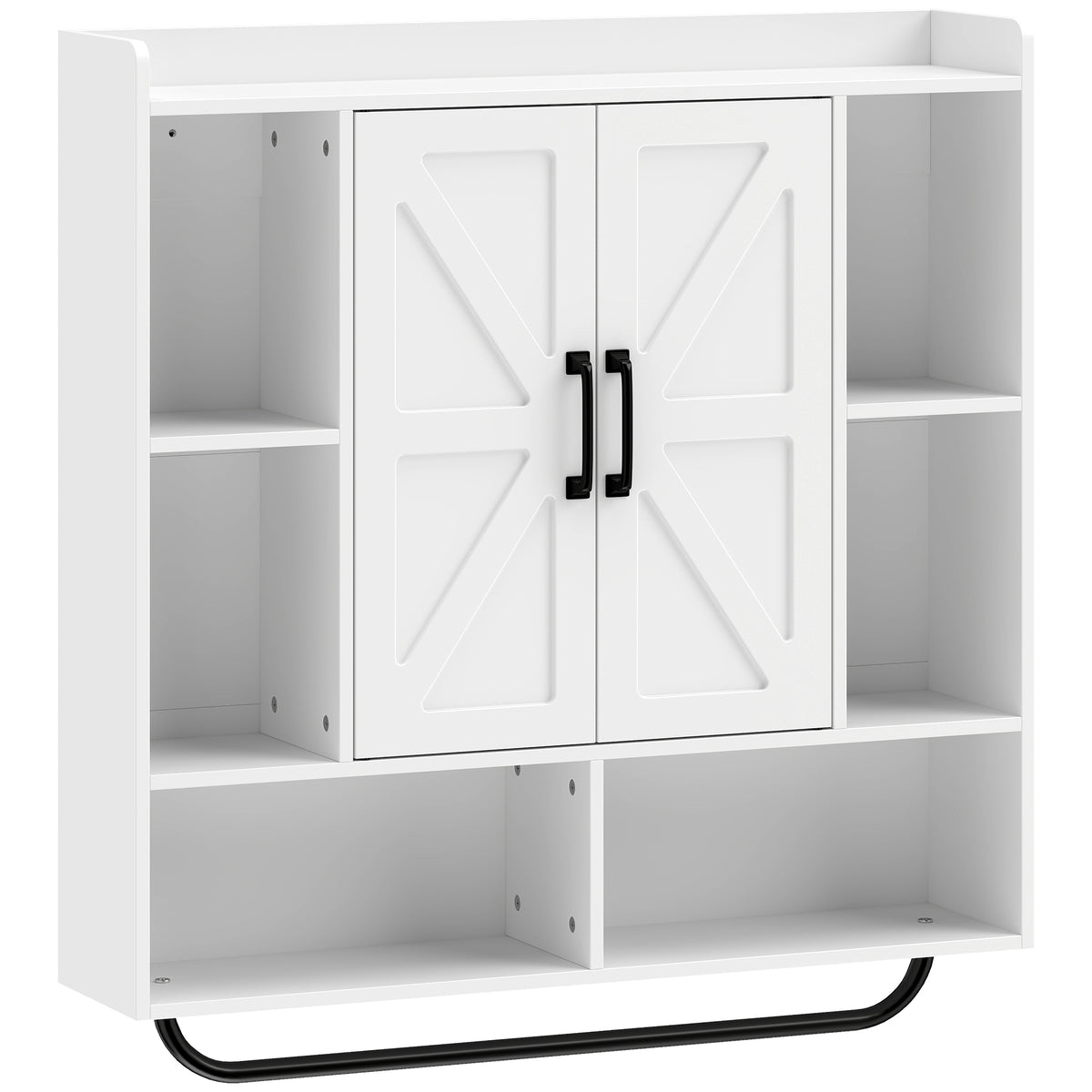 Bathroom Wall Cabinet, Medicine Cabinet Wall Mounted with Open and Hidden Storage Space, Over the Toilet Space Saver with Towel Bar for Bathroom and Living Room, White