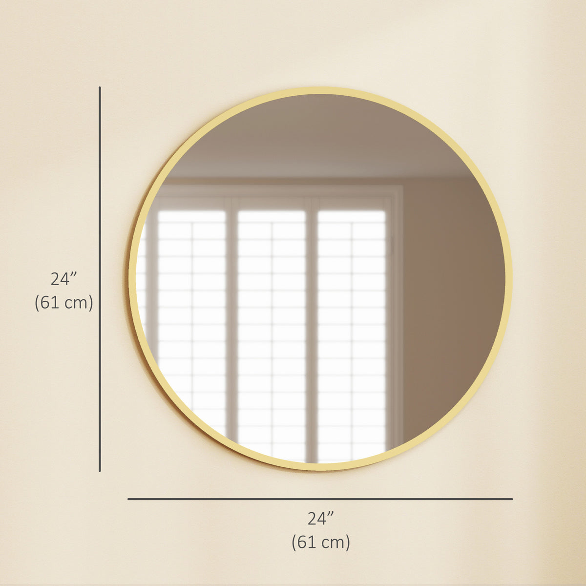 24" Round Wall Mirror, Bathroom Mirror with Metal Frame for Living Room, Bedroom, Entryway, Home Decor, Gold-Tone
