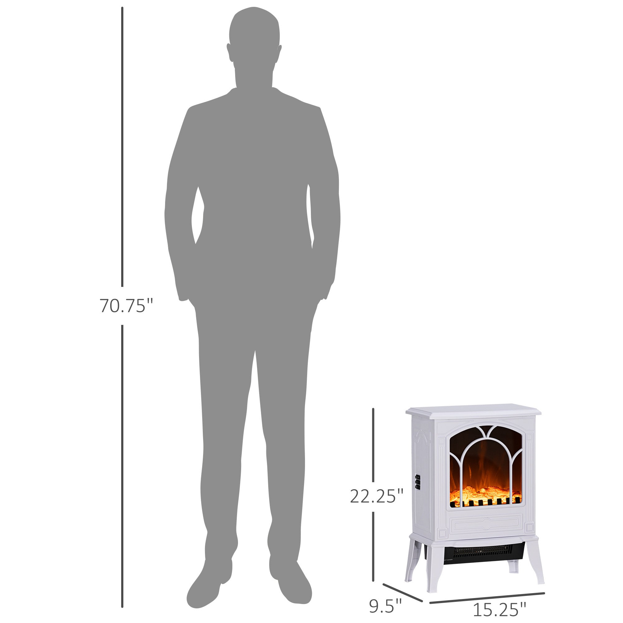 Realistic Electric Fireplace for Indoor Use 3D Flame Freestanding Stove 750W/1500W White