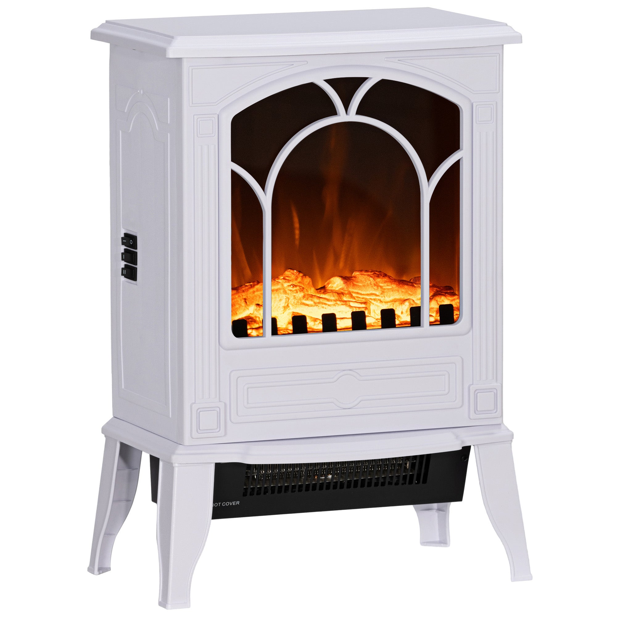 Realistic Electric Fireplace for Indoor Use 3D Flame Freestanding Stove 750W/1500W White