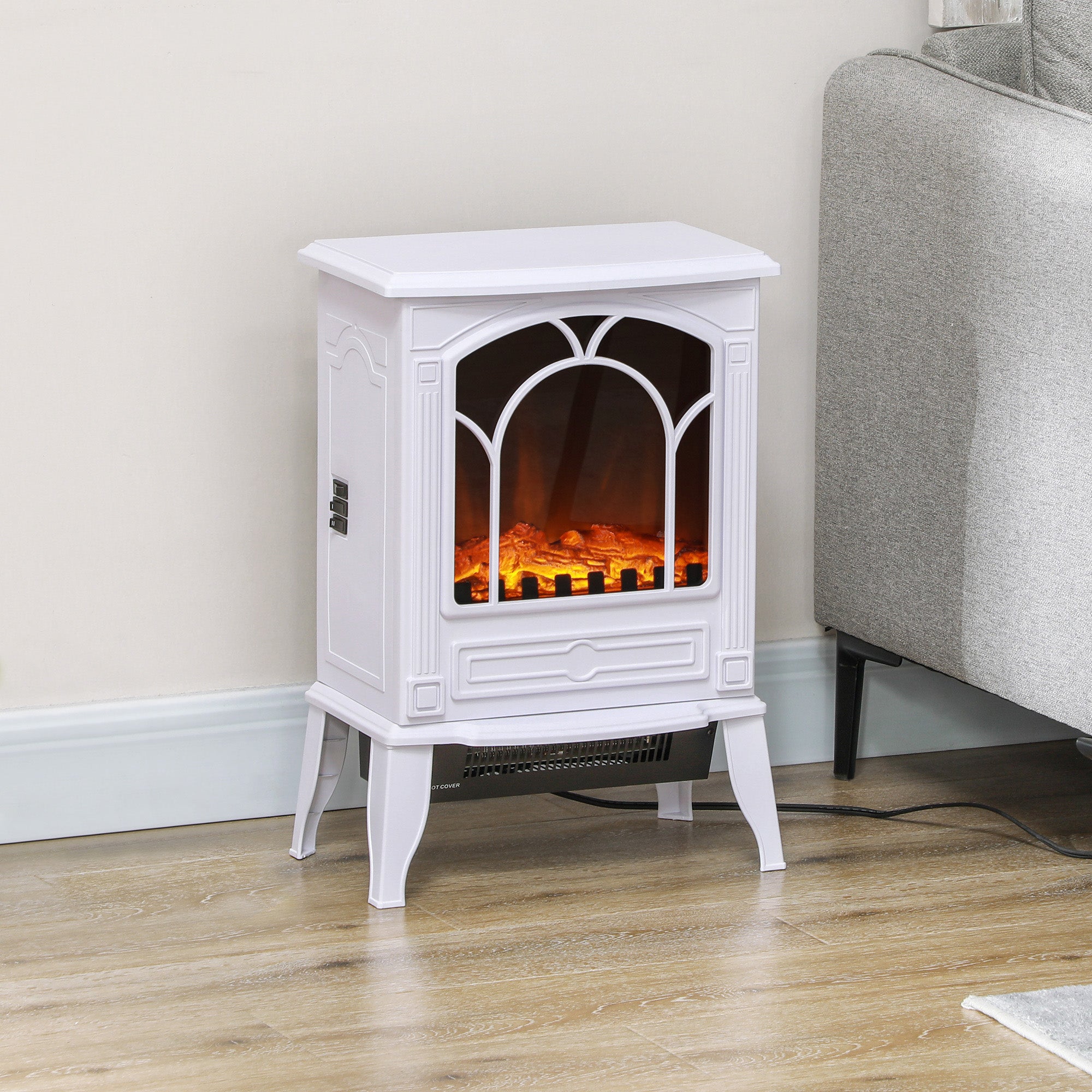 Realistic Electric Fireplace for Indoor Use 3D Flame Freestanding Stove 750W/1500W White