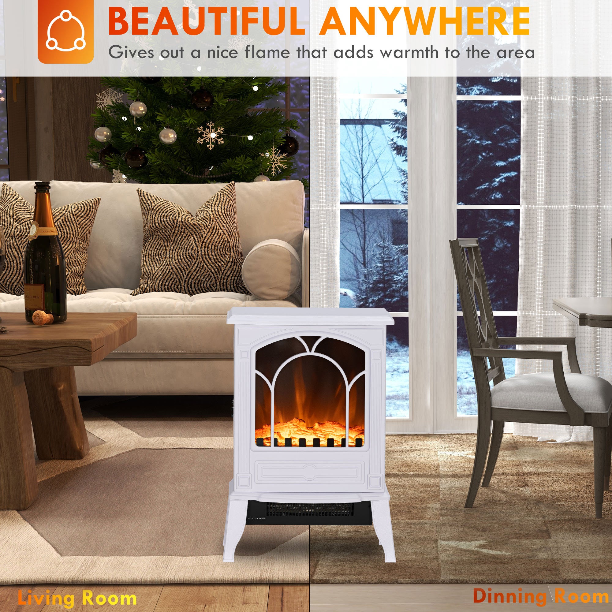 Realistic Electric Fireplace for Indoor Use 3D Flame Freestanding Stove 750W/1500W White