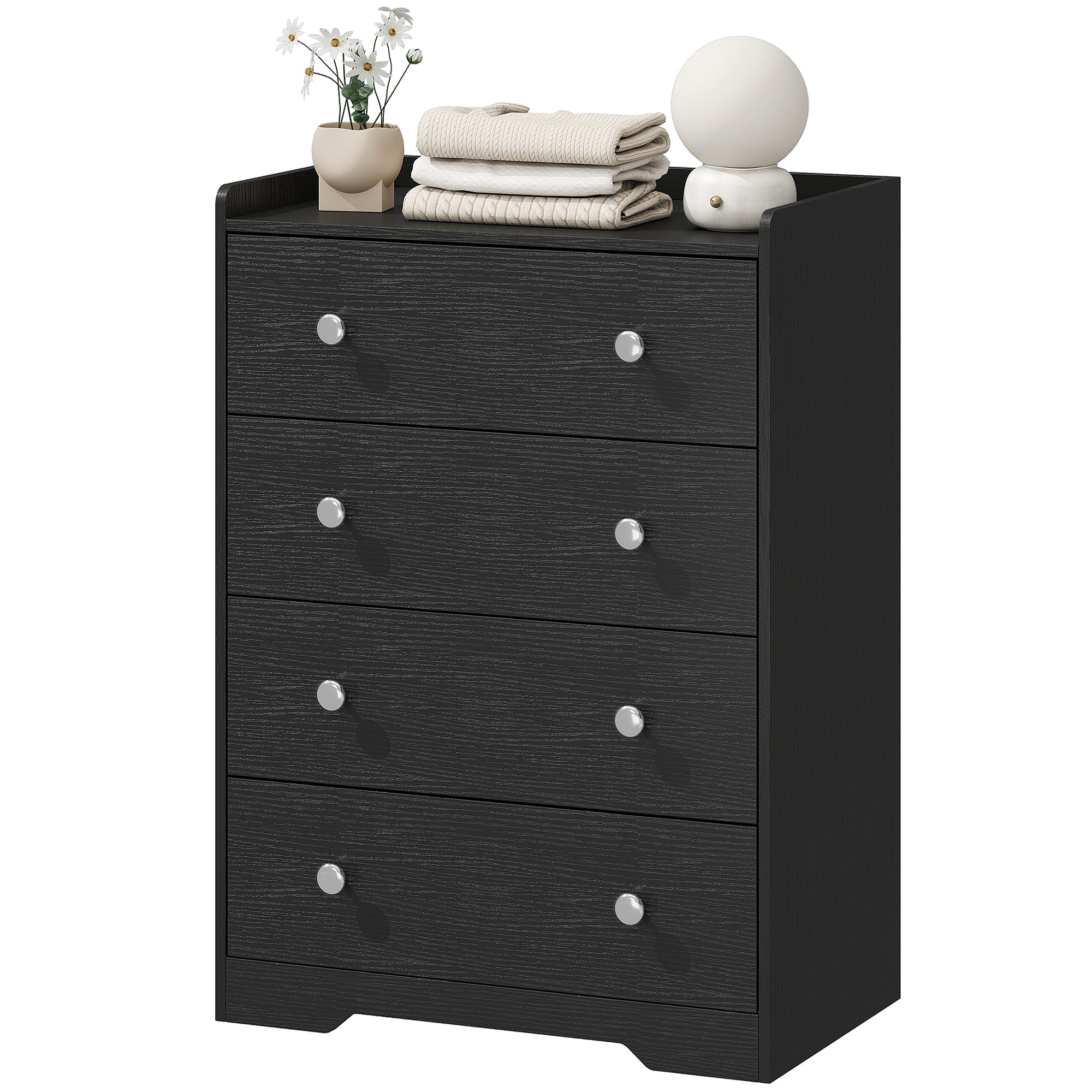 4 Drawer Chest of Drawers, Modern Dresser for Bedroom, Storage Cabinet for Living Room Entryway, Black Wood Effect