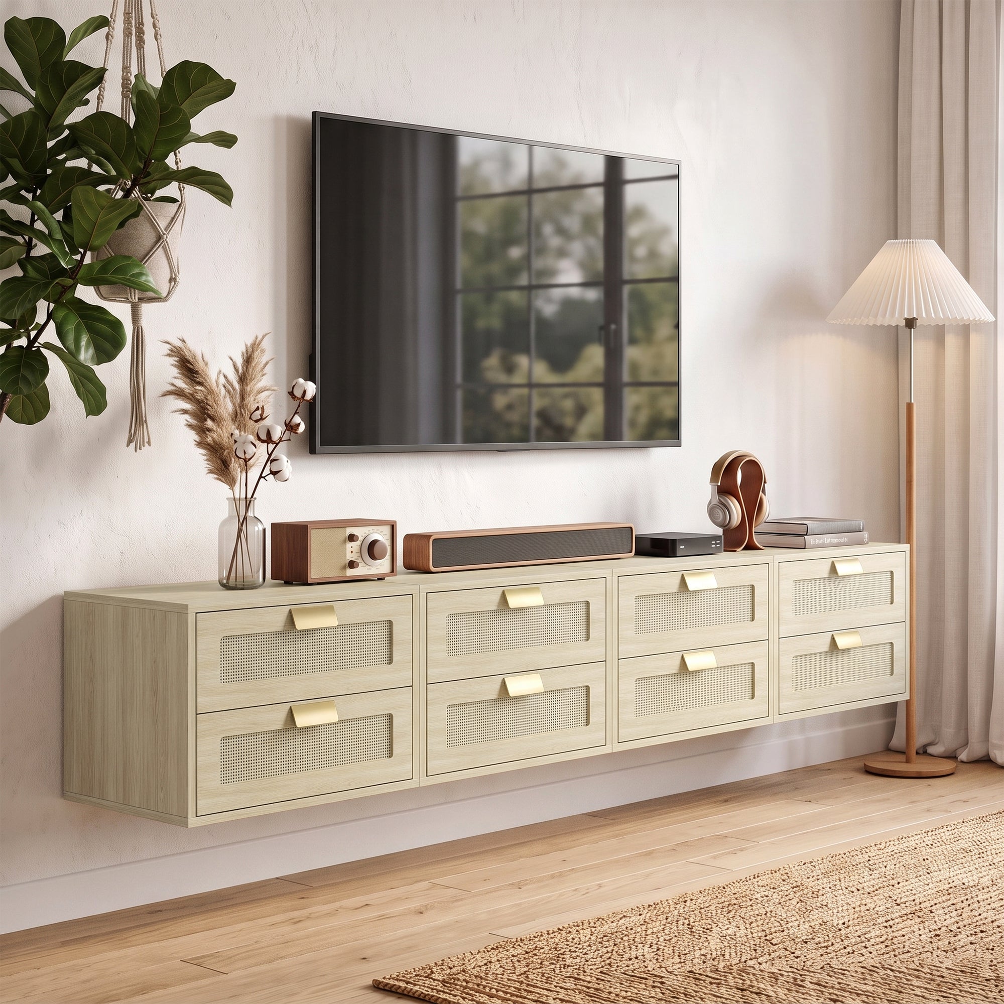 Modern Floating Nightstands Set of 2, Wall Mounted Bedside Tables with 2 Drawers, Bedside Cabinet for Bedroom Living Room, Oak