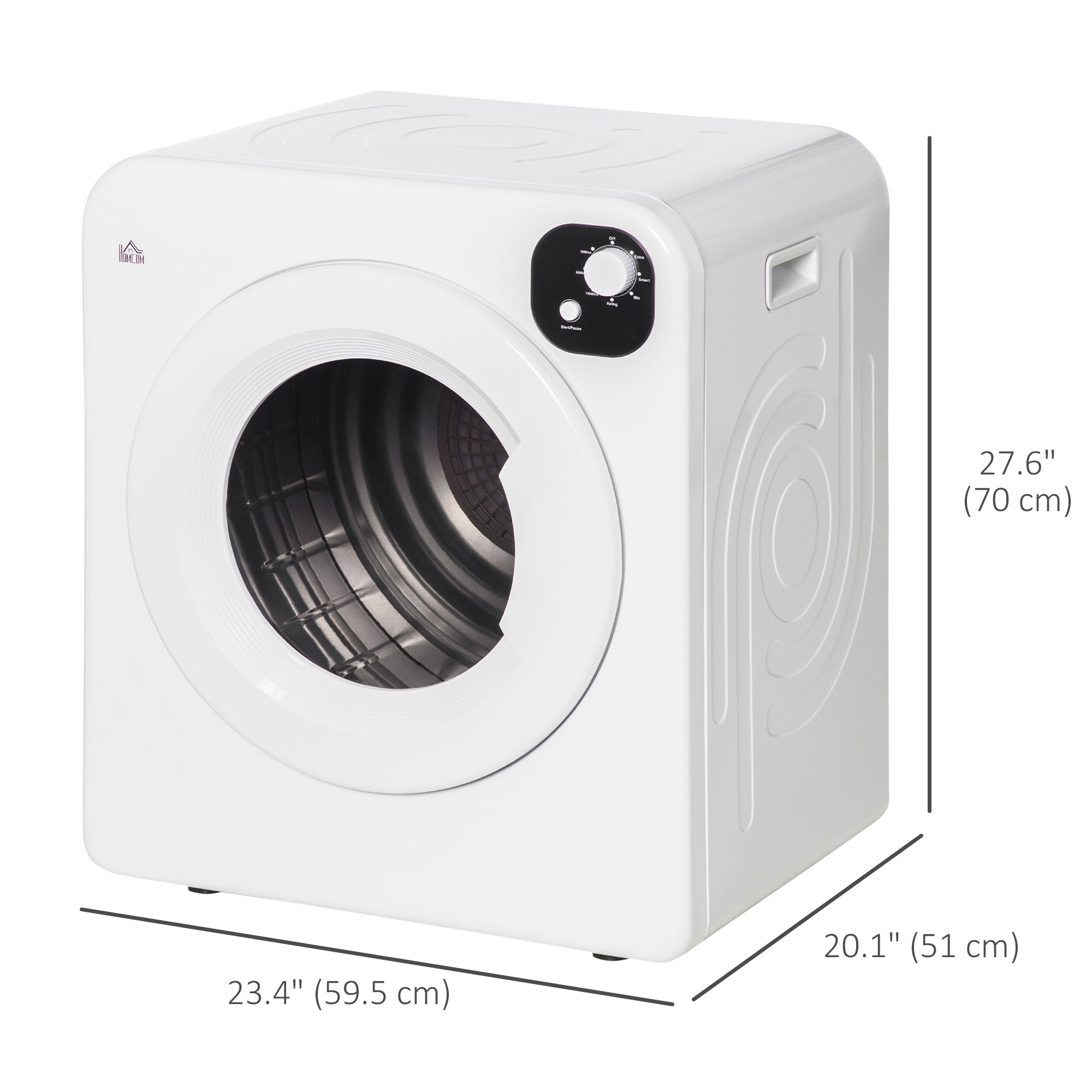 HOMCOM Electric Portable Dryer Compact Laundry Dryer Machine 1300W 13.2lbs Capacity Stainless Steel Tub 3.22 Cu. Ft. Tumble Dryer with 7 Drying Modes for Apartment Dorm (White)