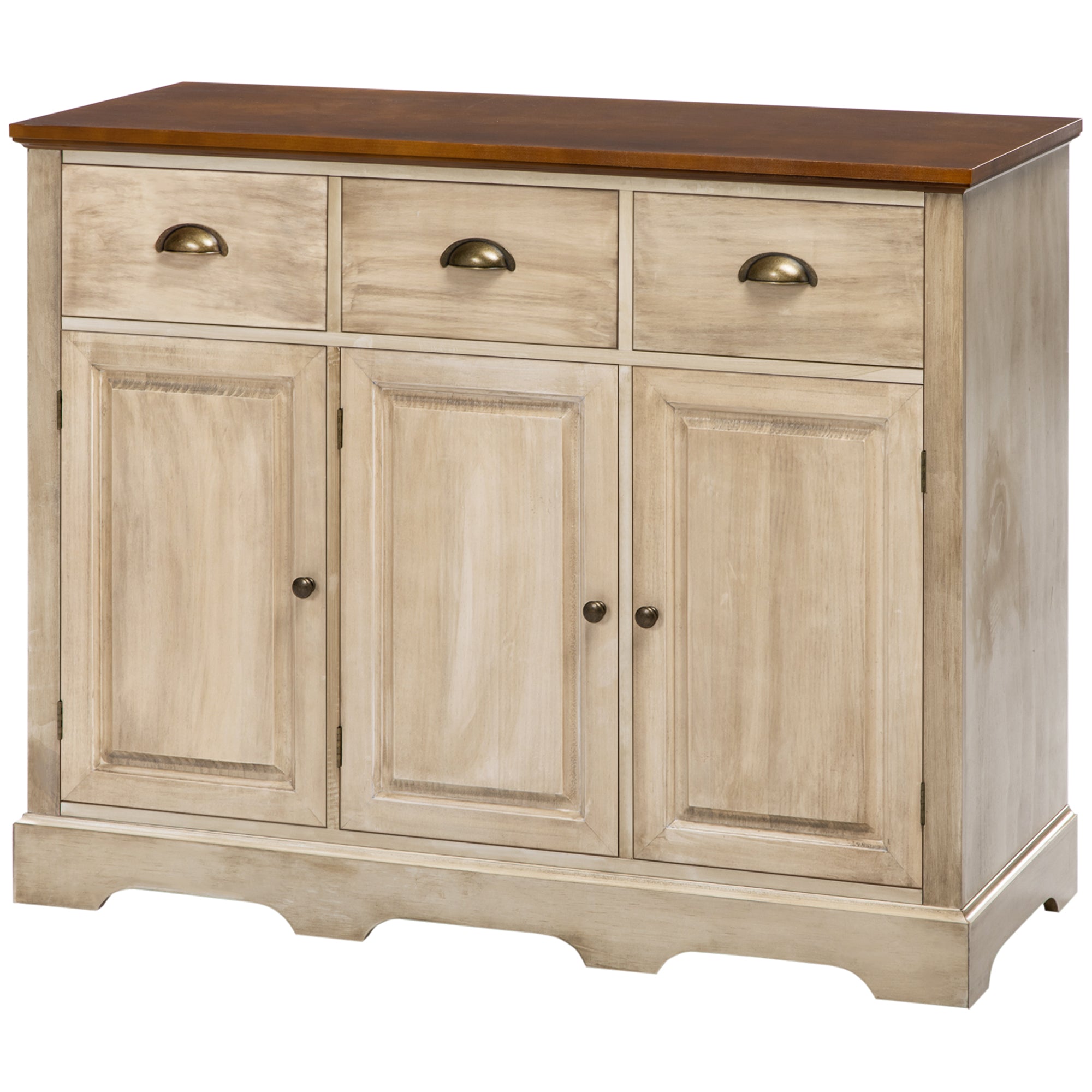 Sideboard Buffet Kitchen Cabinet with 3 Drawers 3 Door Cabinets Adjustable Shelf for Living Room Natural