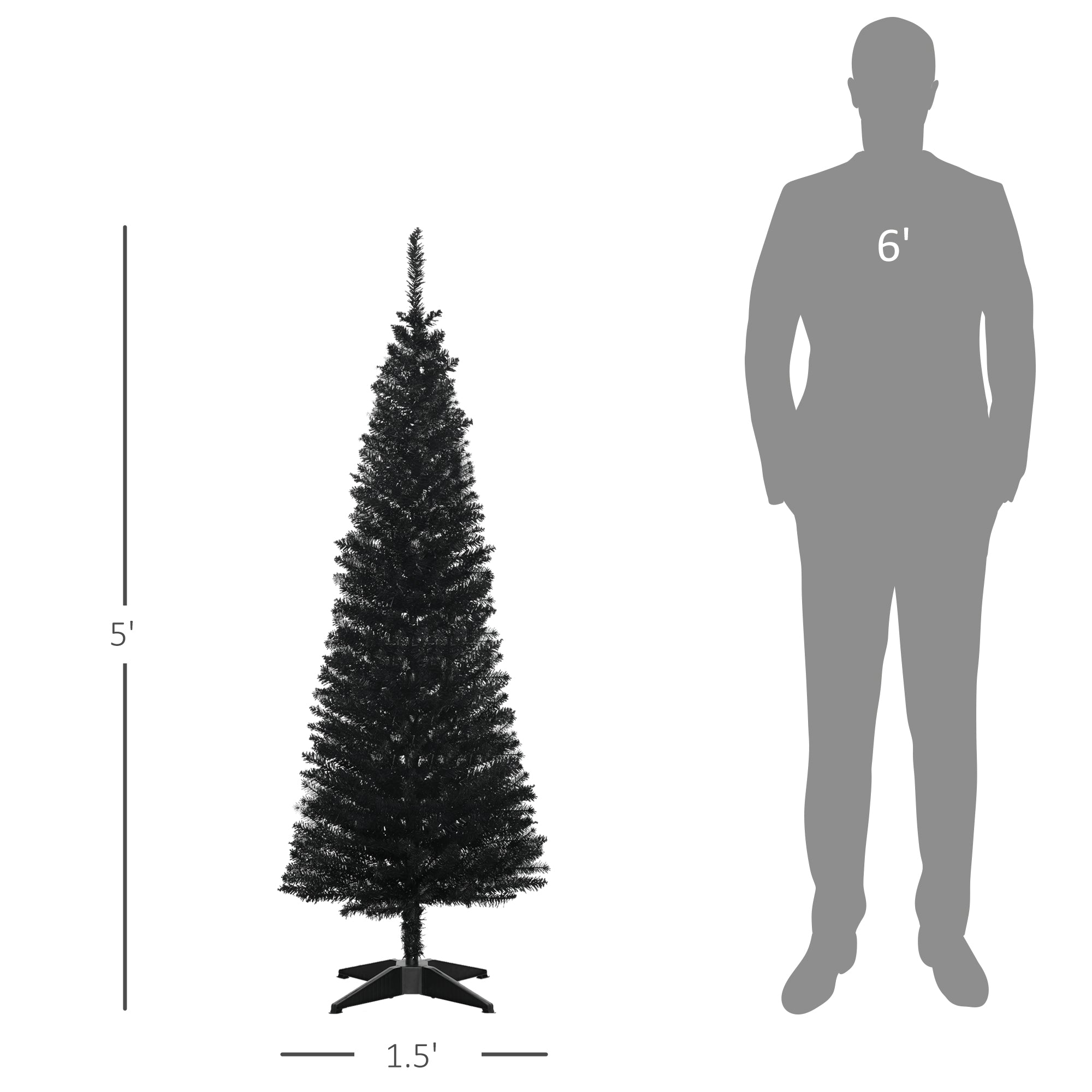 5' Artificial Pencil Christmas Tree Slim Xmas Tree with 294 Realistic Branch Tips and Stand Black