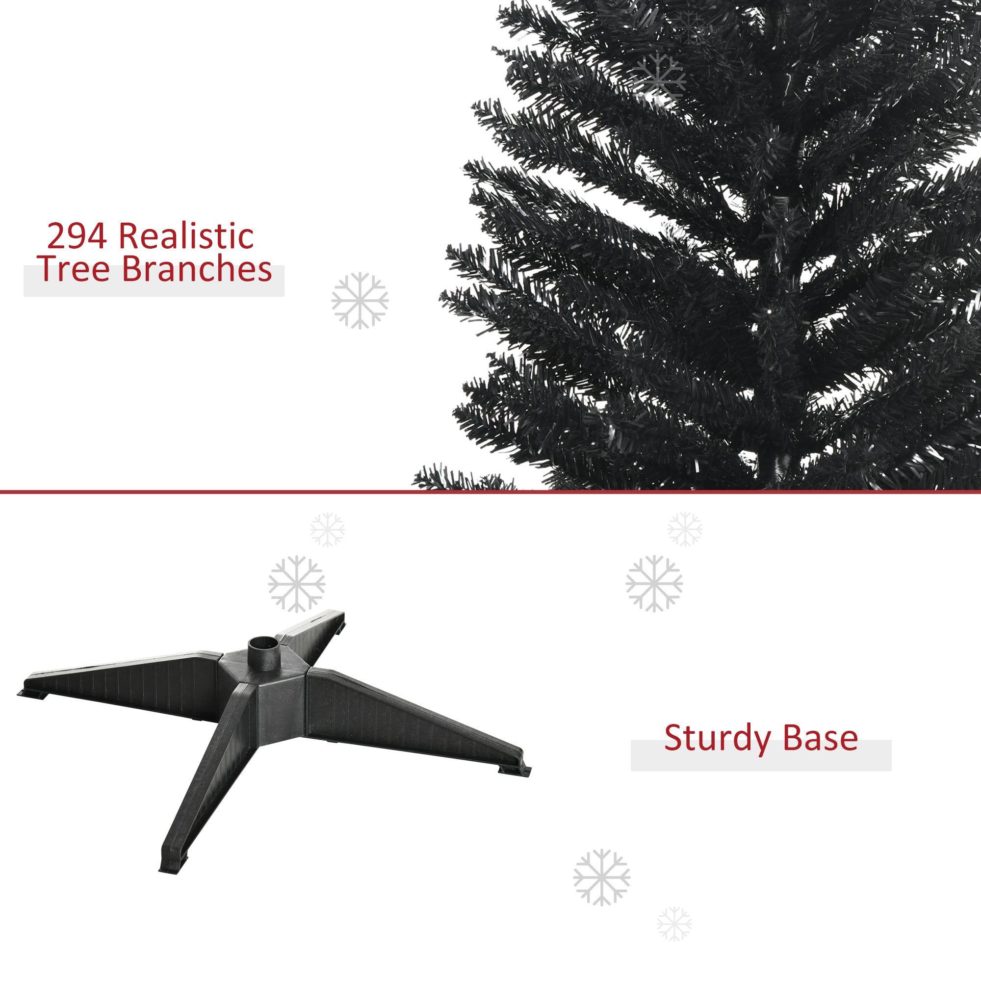 5' Artificial Pencil Christmas Tree Slim Xmas Tree with 294 Realistic Branch Tips and Stand Black