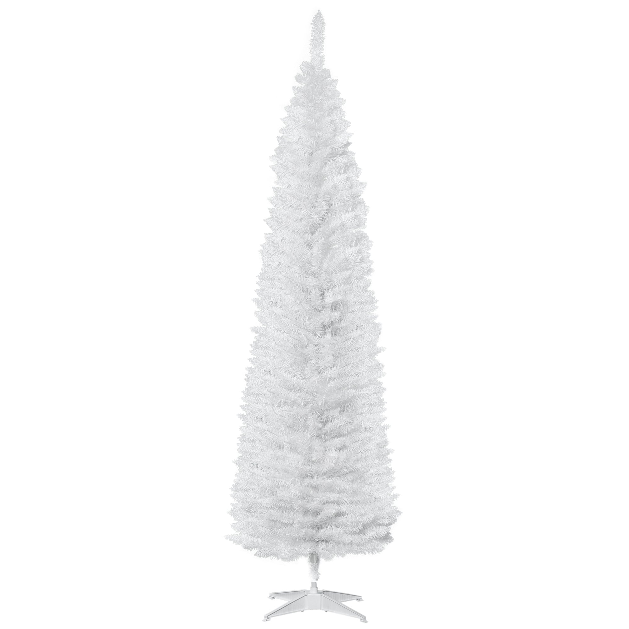 7' Artificial Pencil Christmas Tree Slim Xmas Tree with 499 Realistic Branch Tips and Stand White