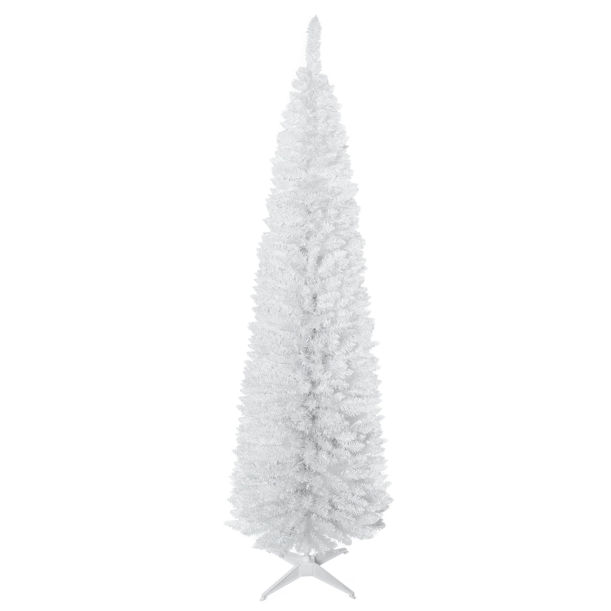 7' Artificial Pencil Christmas Tree Slim Xmas Tree with 499 Realistic Branch Tips and Stand White