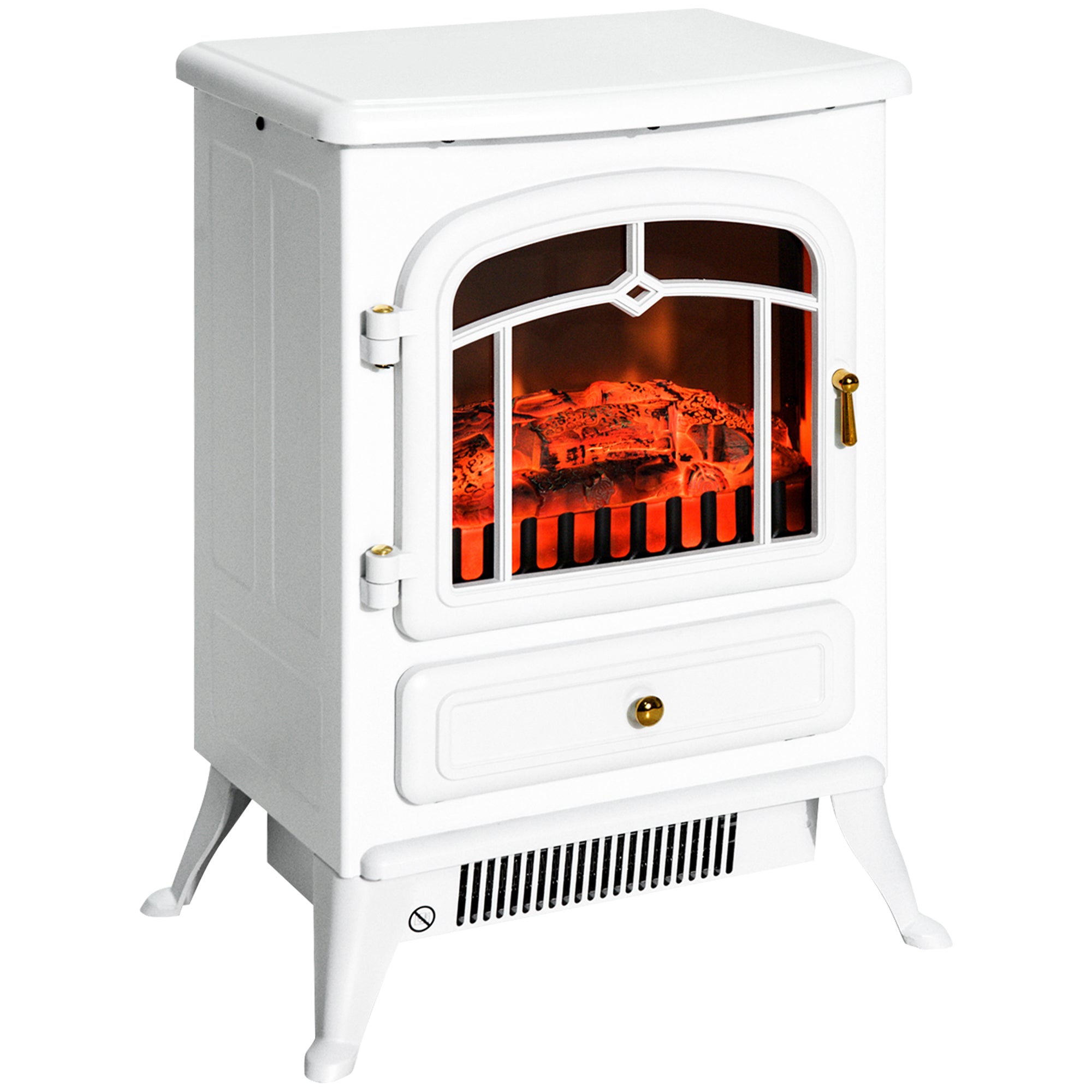 Electric Fireplace Stove Heater with Realistic LED Flames and Logs 750W/1500W 16.25" x 11" x 21.5" White