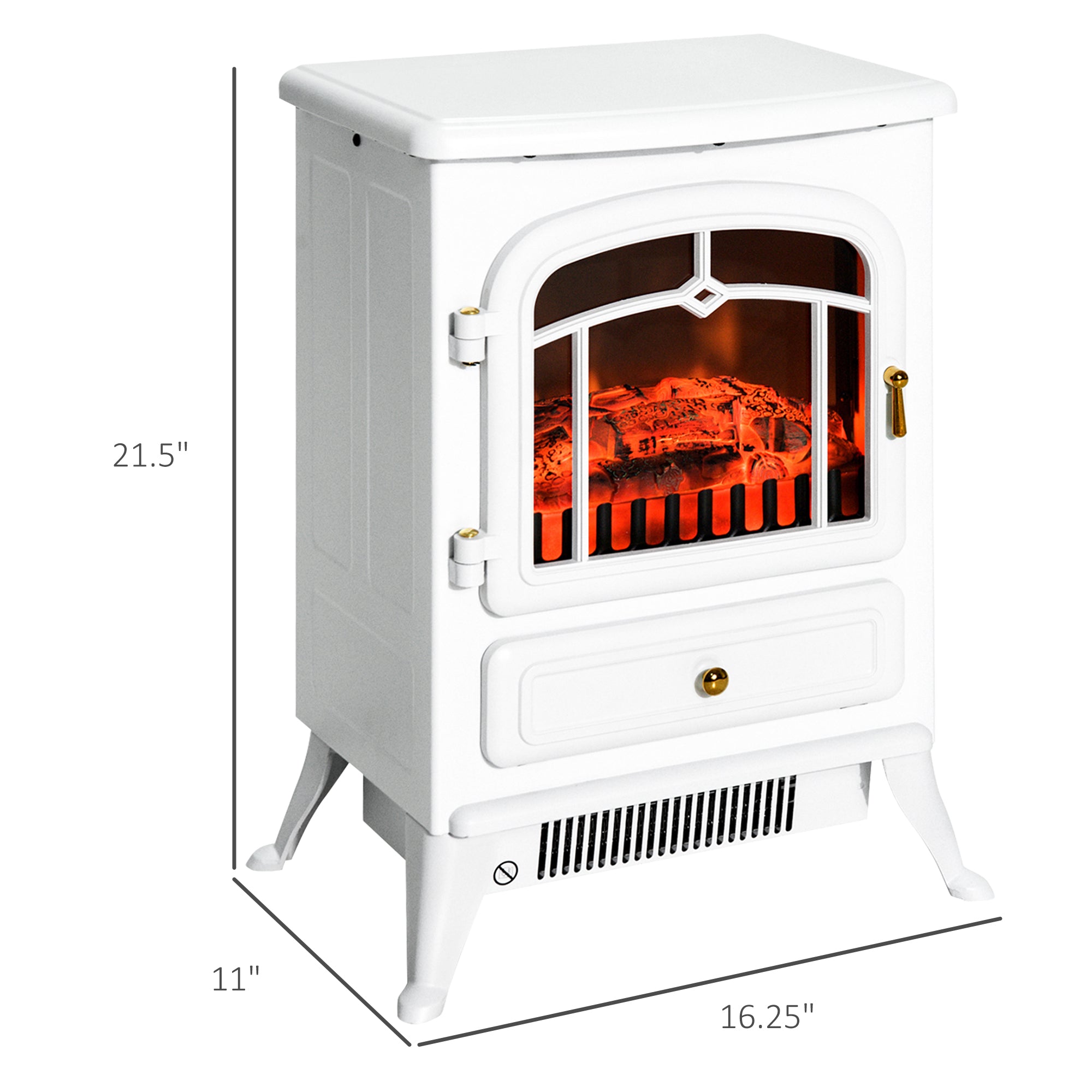 Electric Fireplace Stove Heater with Realistic LED Flames and Logs 750W/1500W 16.25" x 11" x 21.5" White