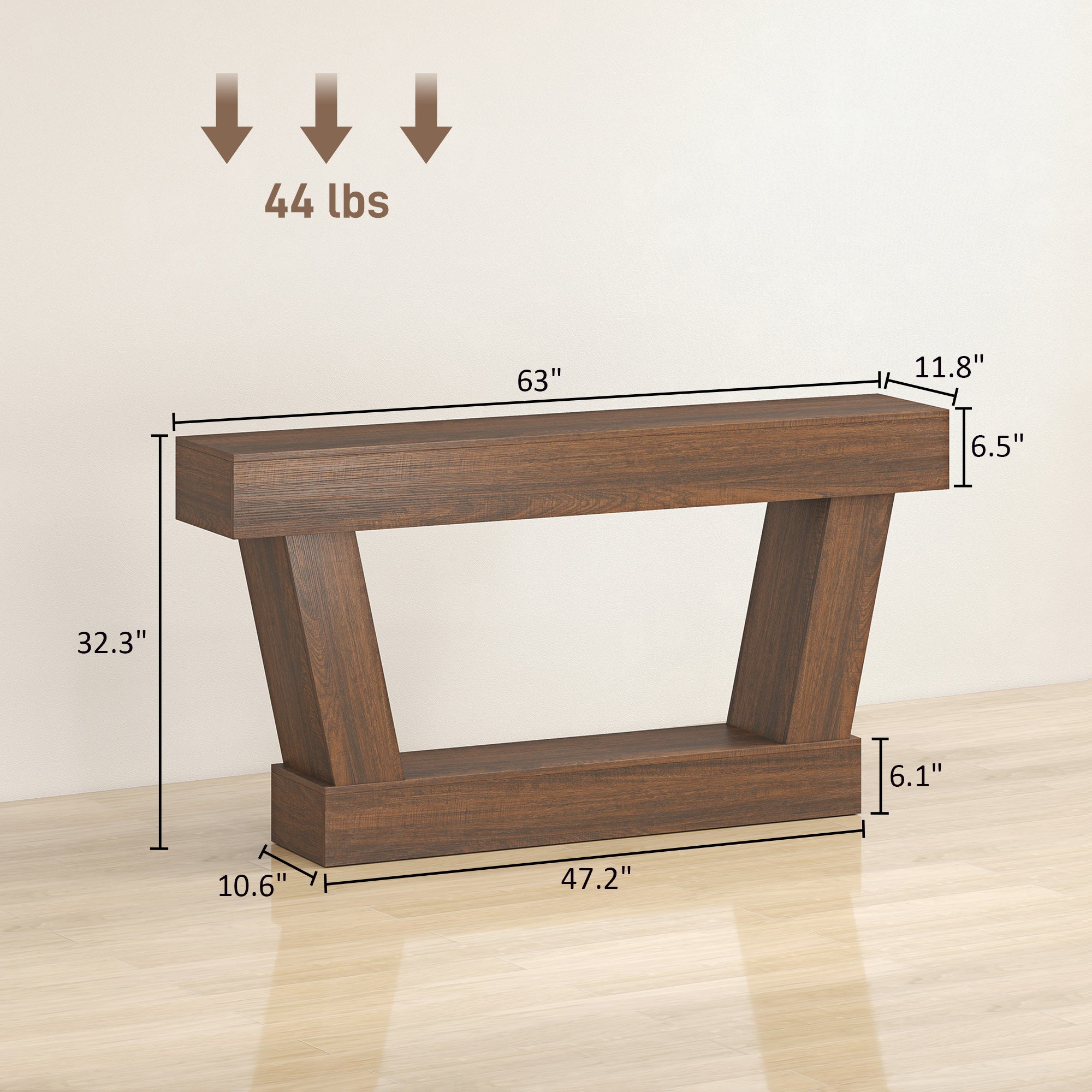 63 Inch Vintage Entryway Table, Narrow Console Tables For Entryway, Sofa Table Behind Couch with Open Shelf, for Living Room, Hallway, Brown