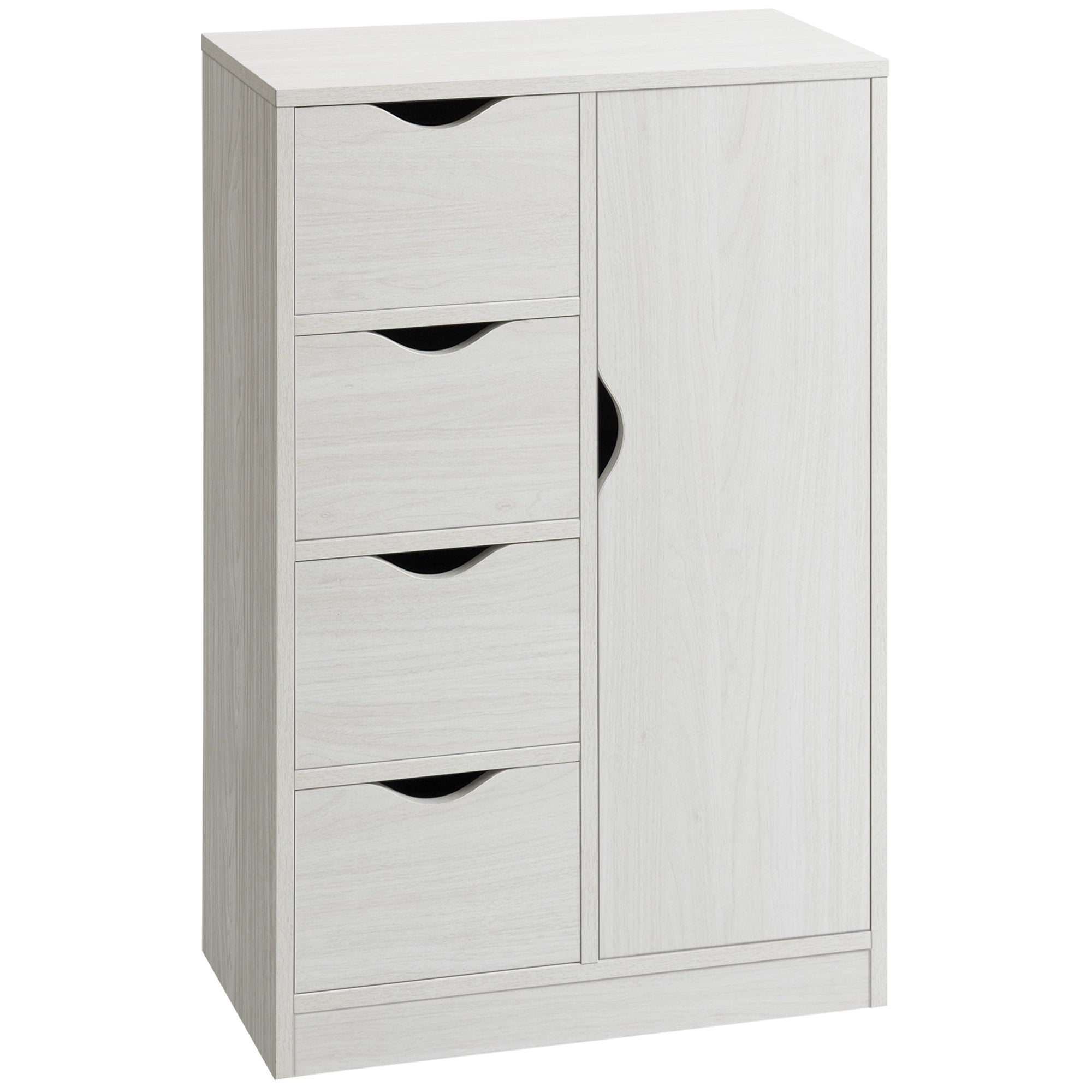 Freestanding Storage Cabinet Bathroom Floor Cabinet with 4 Drawers and Door White Wood Grain