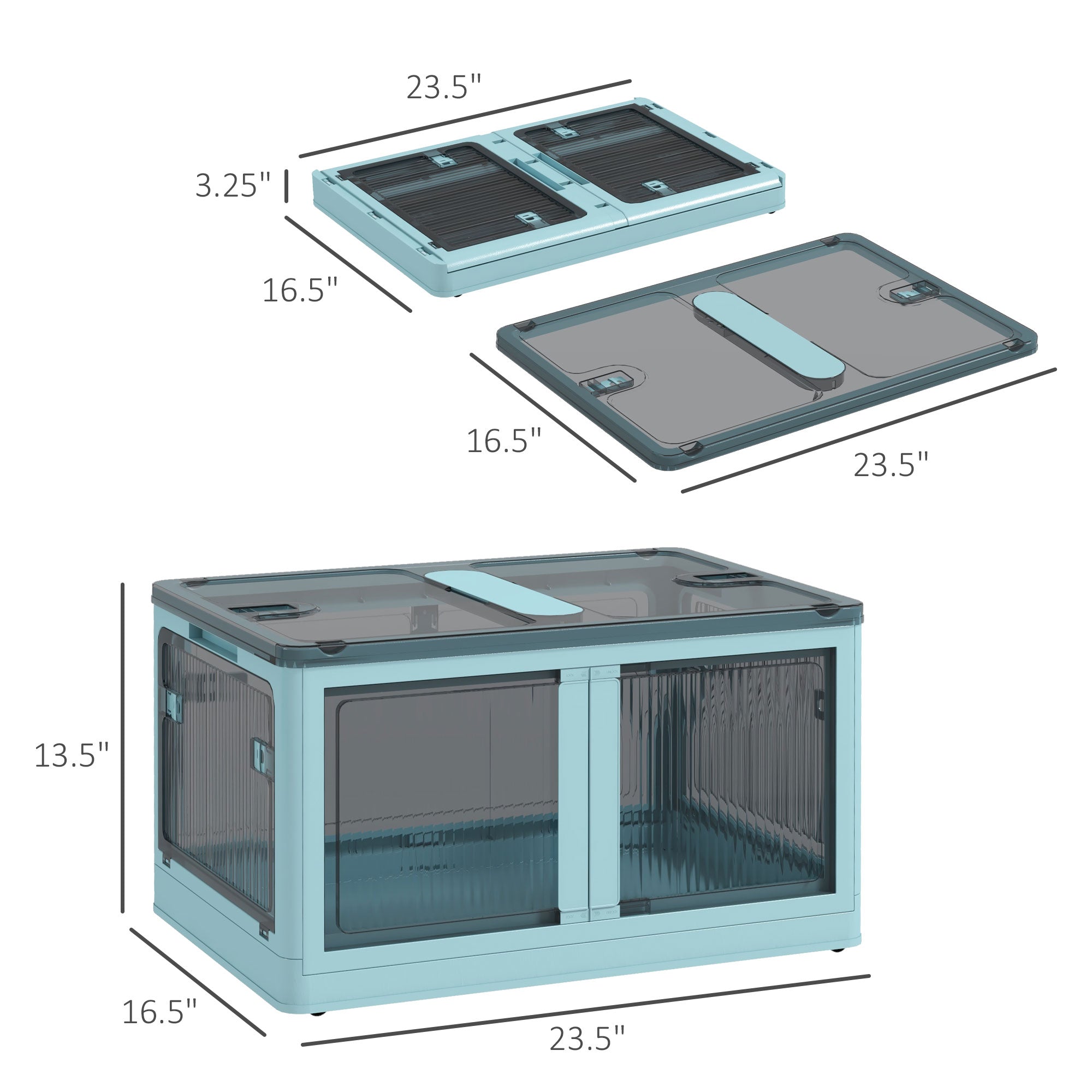 3 Packs of Collapsible Stackable Storage Bins with Lids Wheels 18 Gal Blue