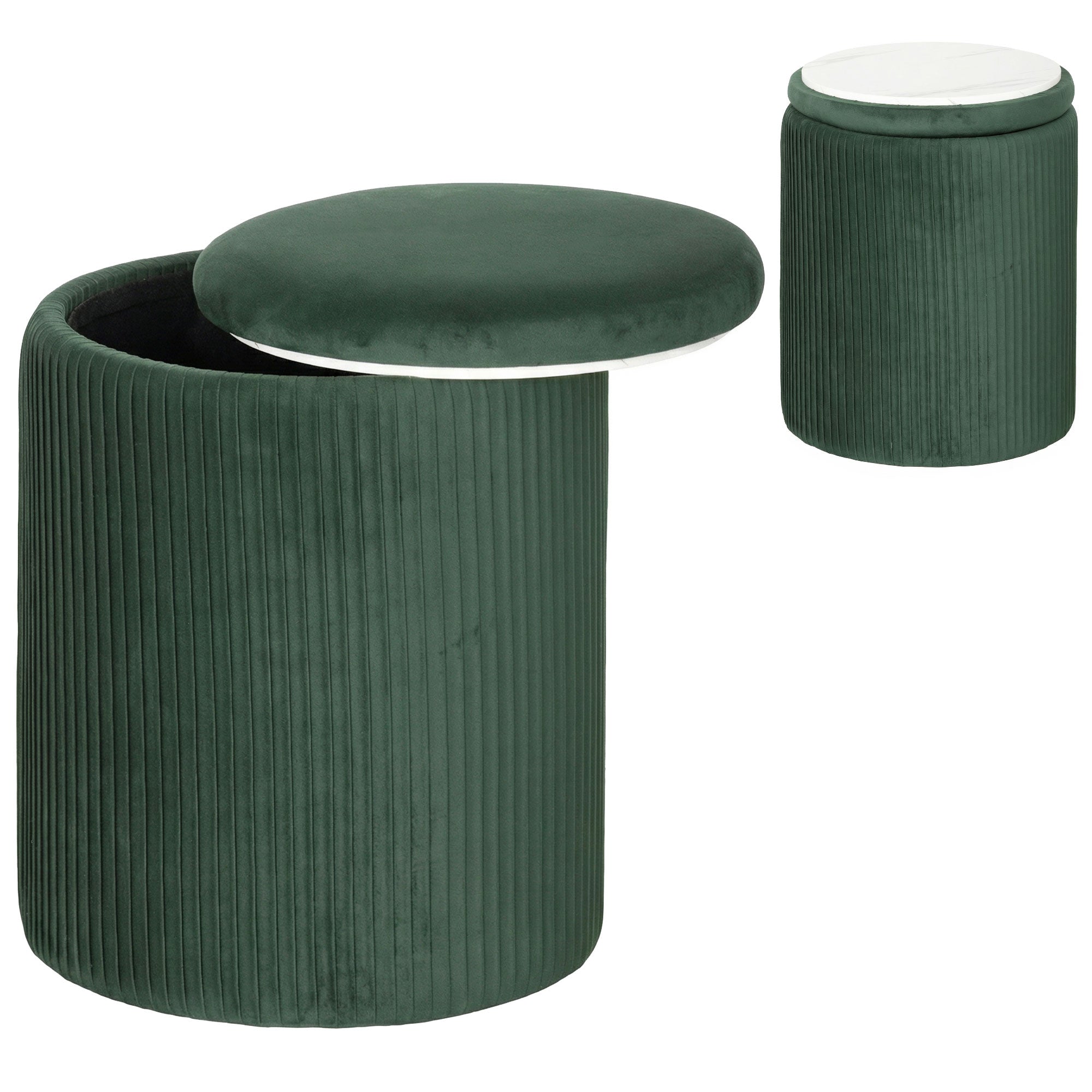 Round Storage Ottoman, Velvet-feel Fabric Upholstered Foot Stool with Removable Top, Padded Seat and Hidden Space for Living Room, Bedroom, Dark Green