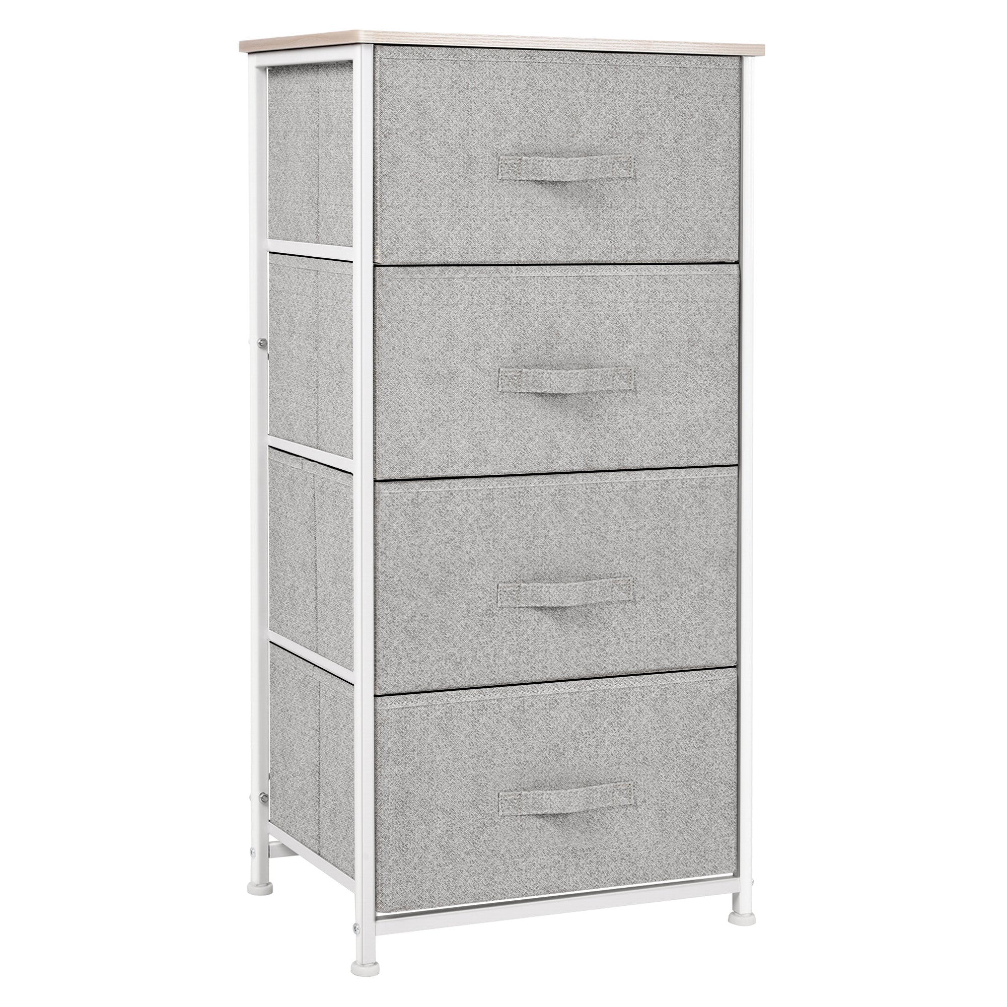 Linen Drawer Cabinet Organizer Storage Dresser Tower with 4 Removable Drawer Metal Frame Adjustable Feet for Living Room, Kitchen, Bathroom, White