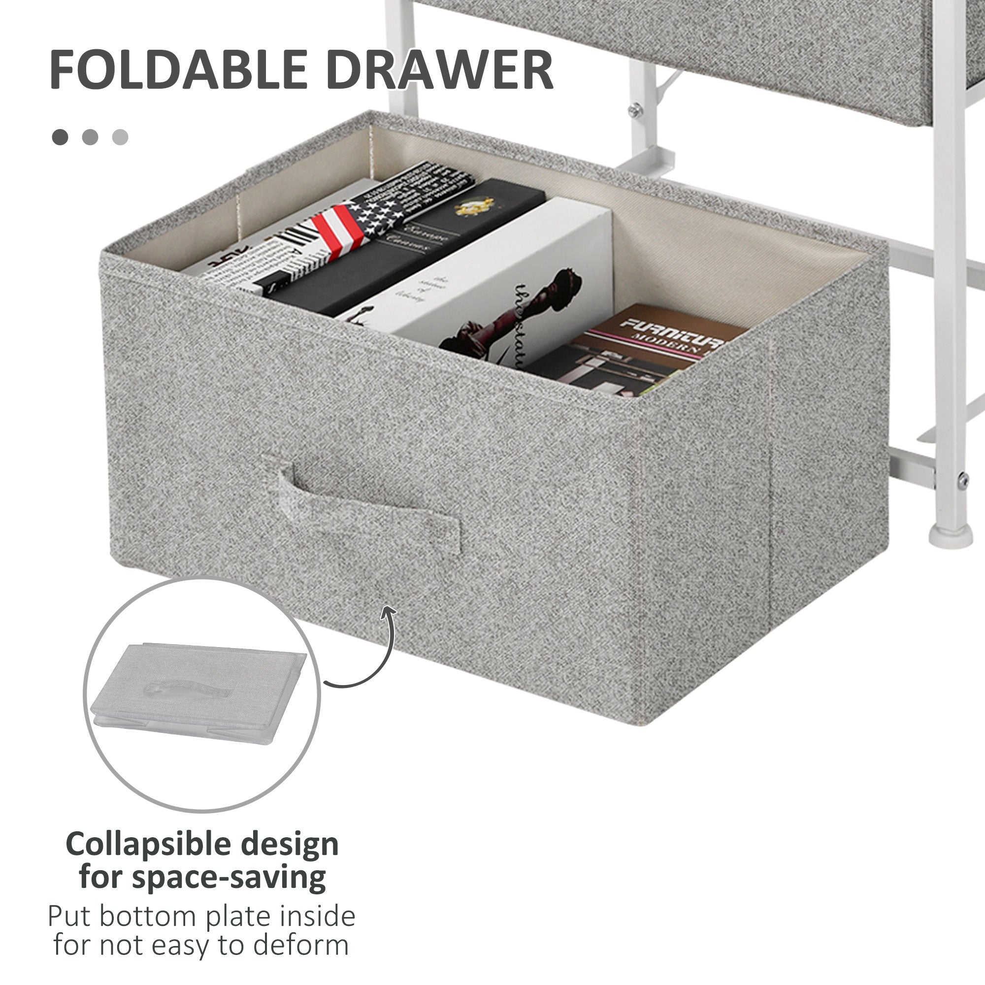 HOMCOM Linen Drawer Cabinet Organizer Storage Dresser Tower with 4 Removable Drawer Metal Frame Adjustable Feet for Living Room, Kitchen, Bathroom, White