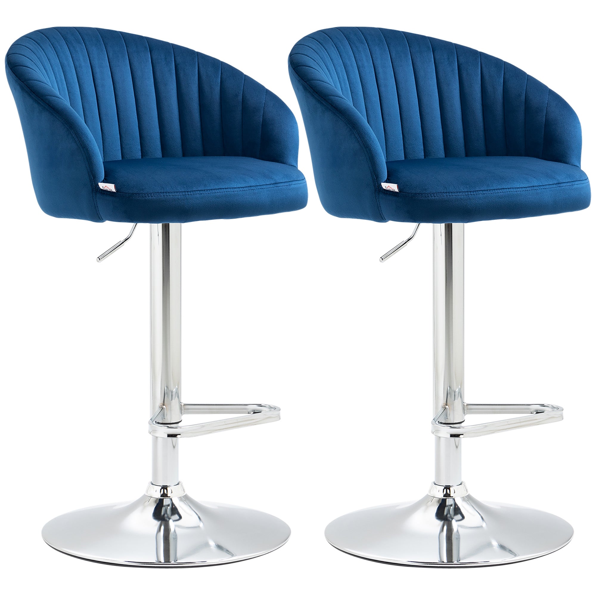 Modern Upholstered Adjustable Barstools with Swivel Seat Velvet Fabric Steel Frame Blue