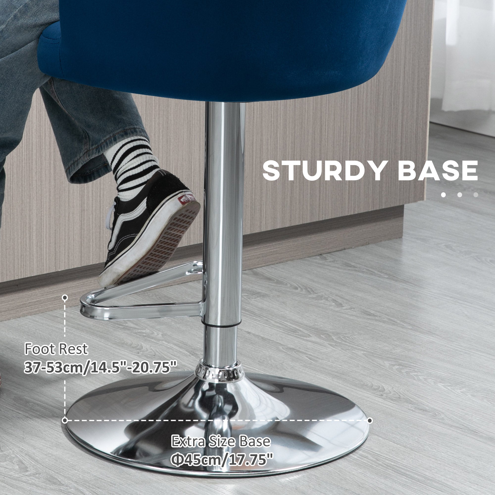 Modern Upholstered Adjustable Barstools with Swivel Seat Velvet Fabric Steel Frame Blue