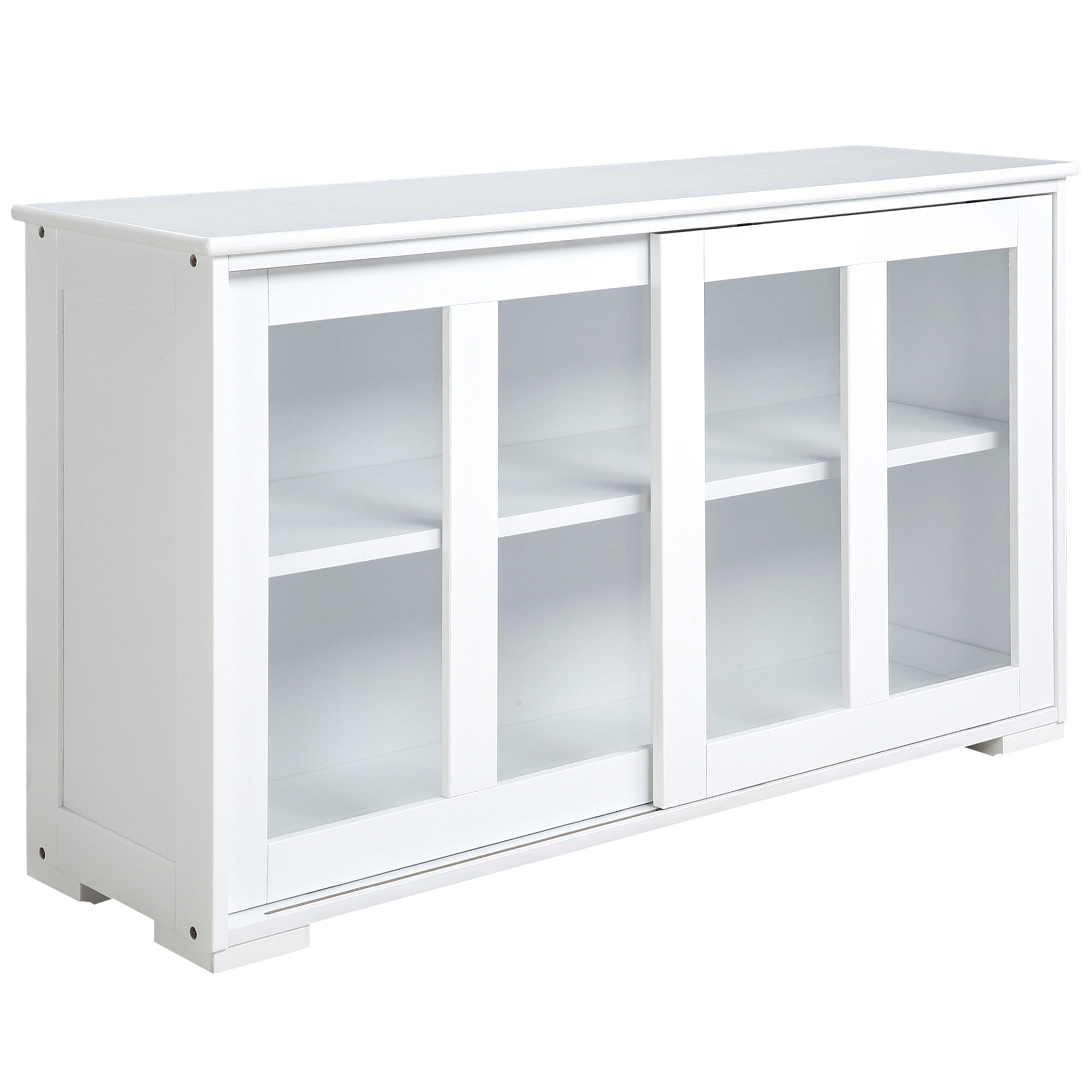 63" Small Buffet with Hutch 4 Door Kitchen Pantry Freestanding Storage Cabinet White