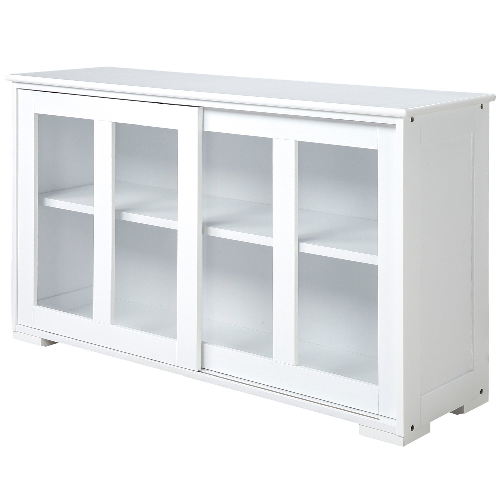 63" Small Buffet with Hutch 4 Door Kitchen Pantry Freestanding Storage Cabinet White