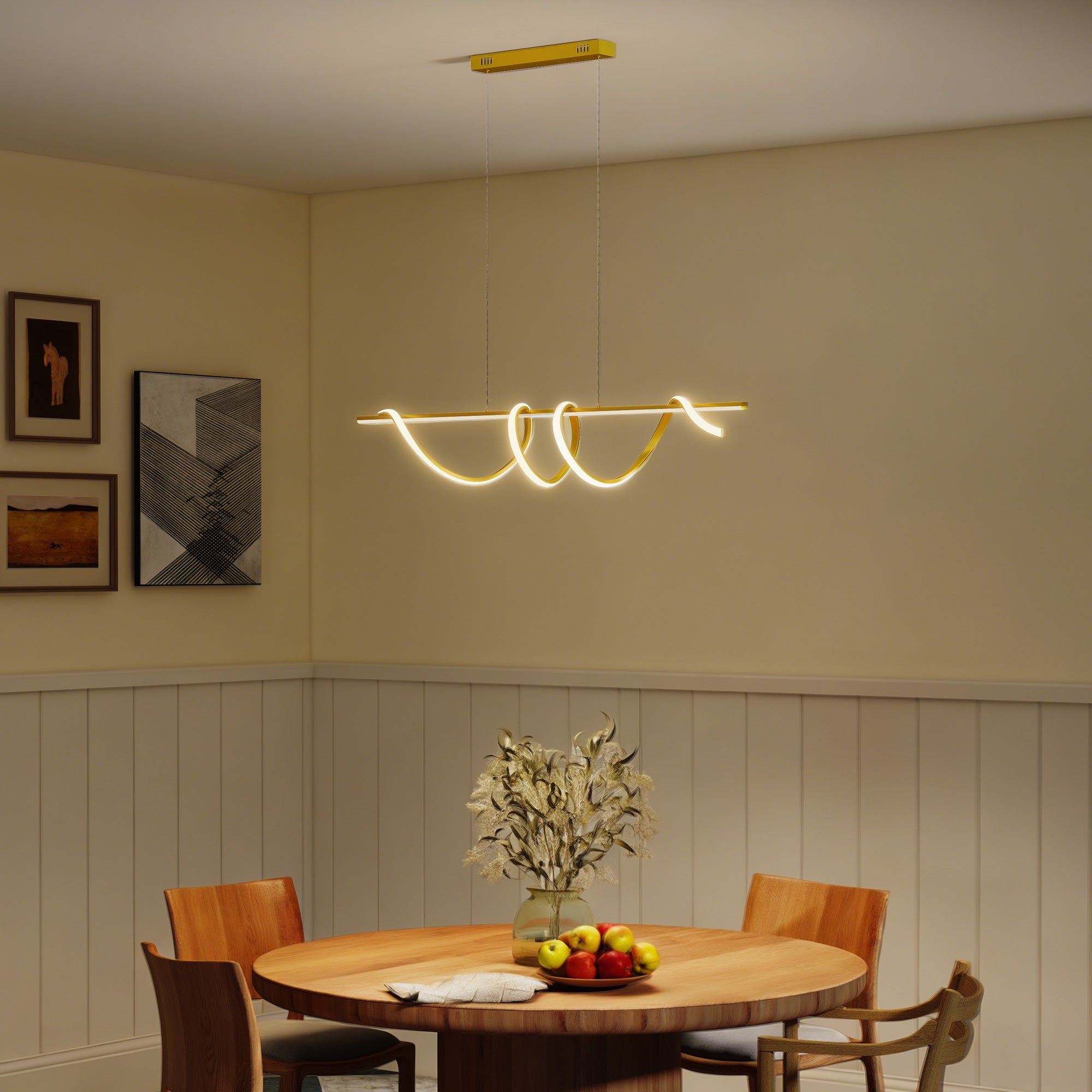 LED Pendant Light, Modern Ceiling Light with 3000K/4000K/6000K Temperatures, Adjustable Height Hanging Fixture with Wall Switch for Kitchen Island, Dining Room, Gold Tone