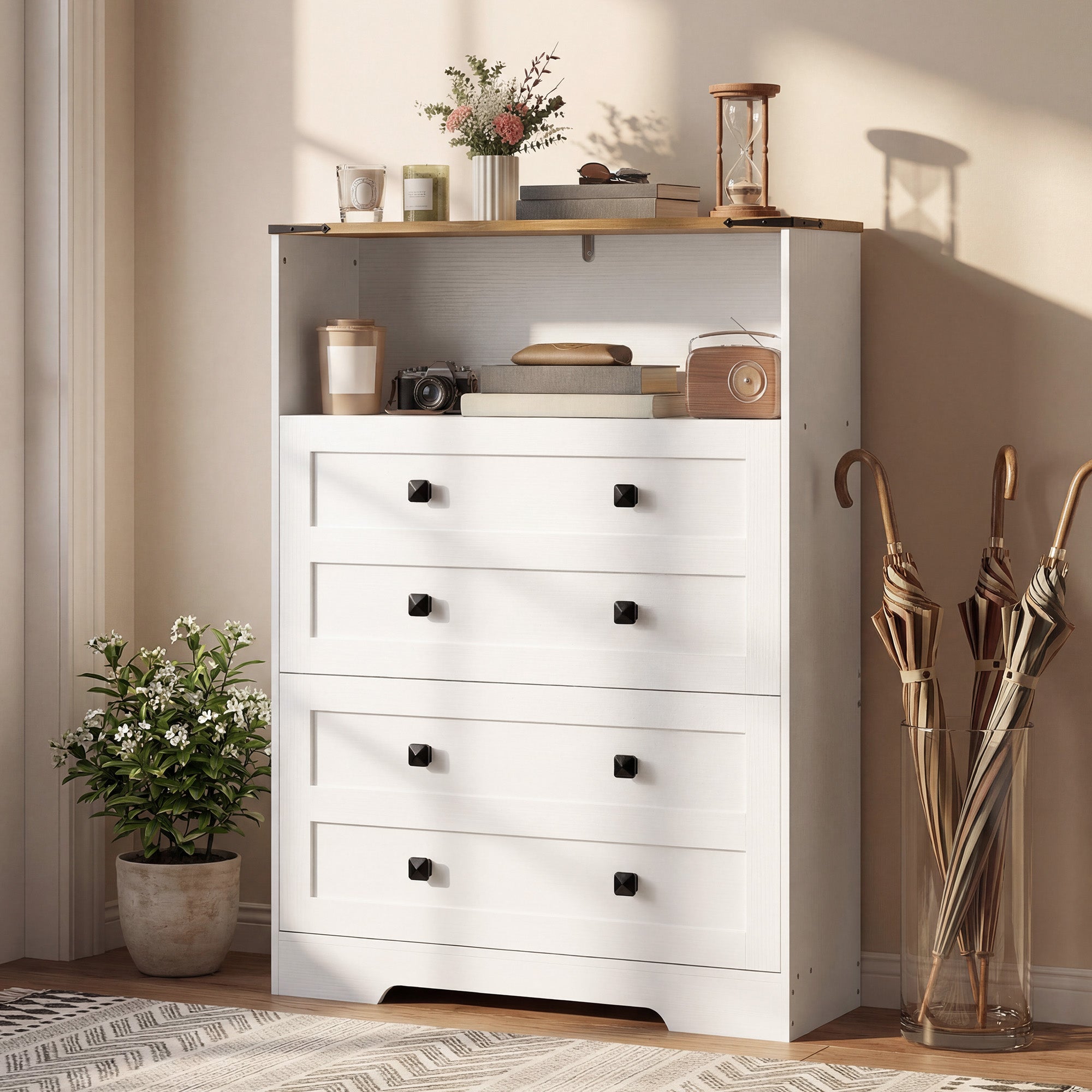 Shoe Cabinet with 2 Flip Drawers, Narrow Shoe Storage Cabinet with Adjustable Shelves and Open Shelf, Farmhouse Storage Organizer for Entryway, Hallway, Holds 12-16 Pairs, White