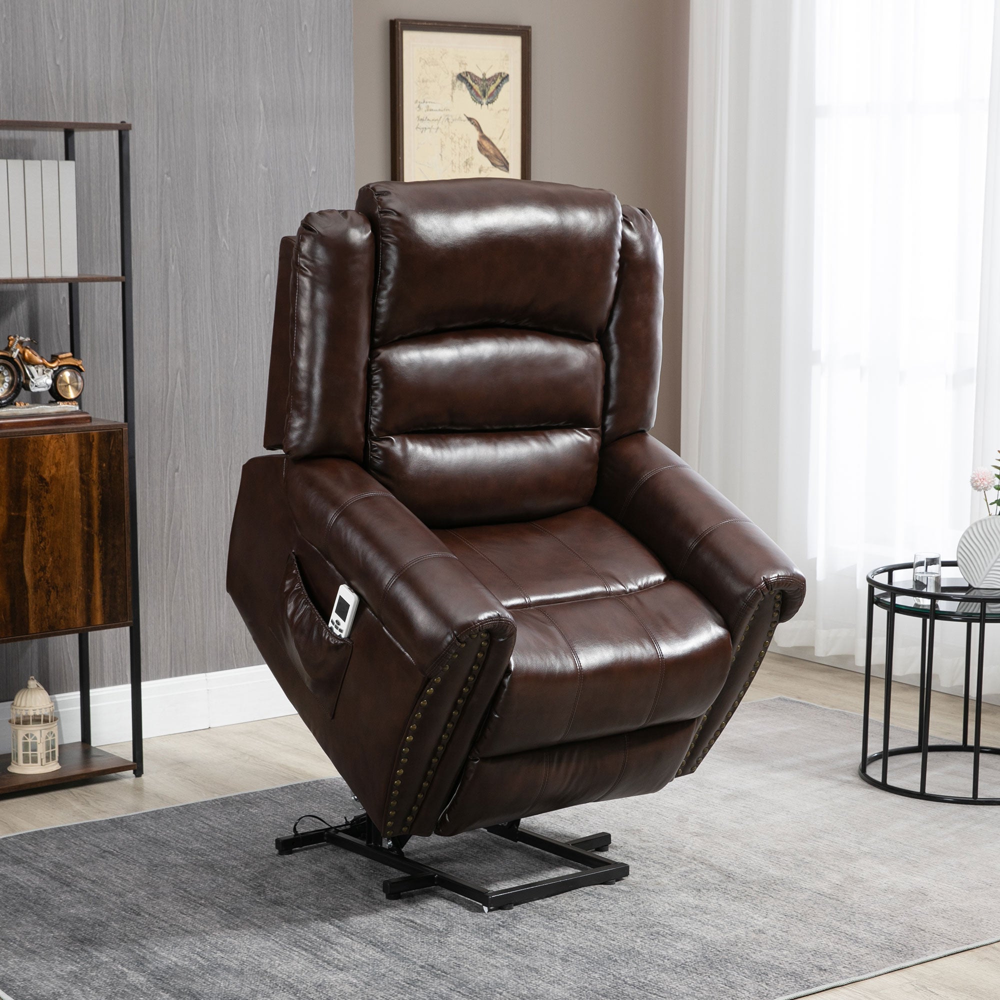 Dual Motor Electric Power Lift Recliner Chair for Elderly with Massage PU Leather Remote Control Brown