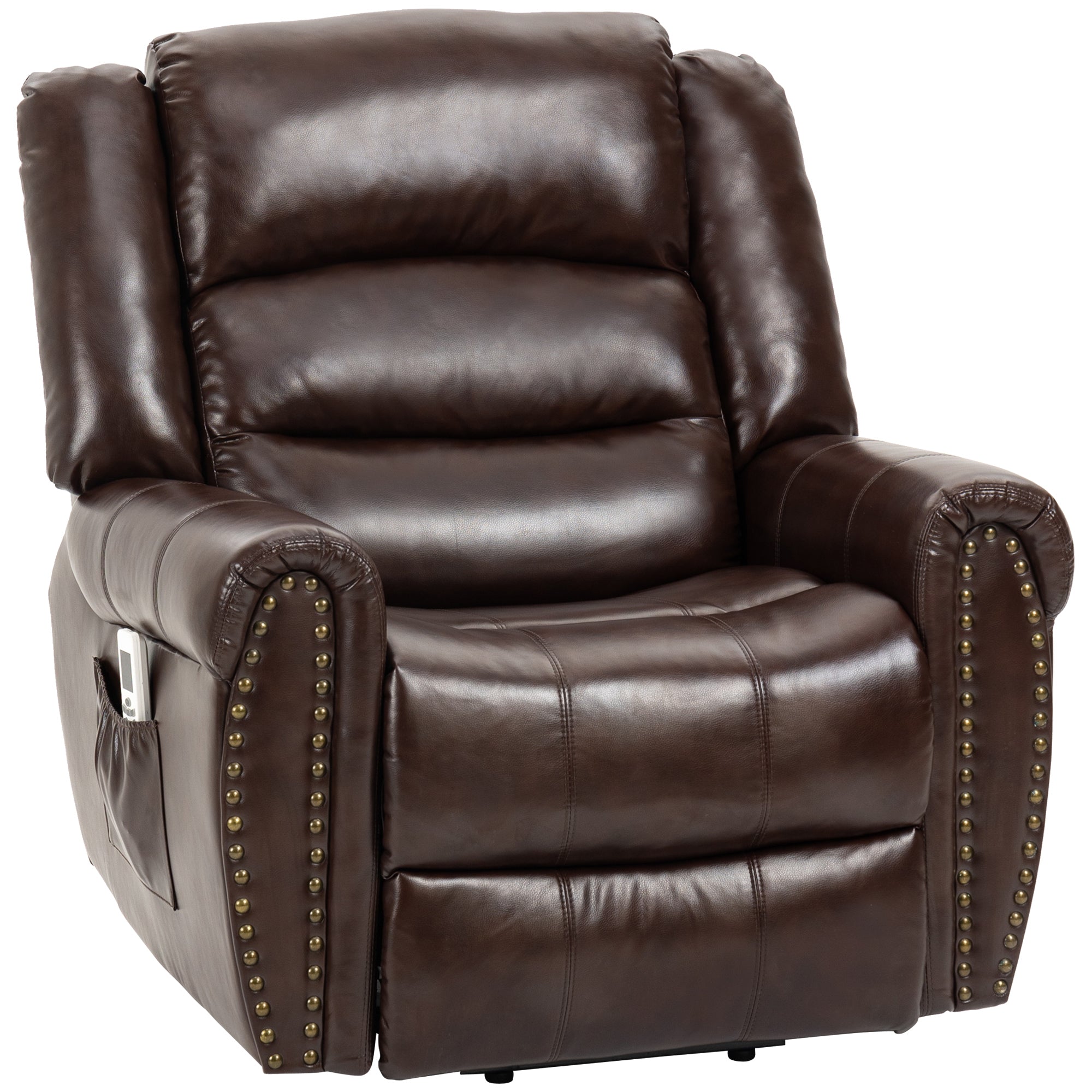 Dual Motor Electric Power Lift Recliner Chair for Elderly with Massage PU Leather Remote Control Brown