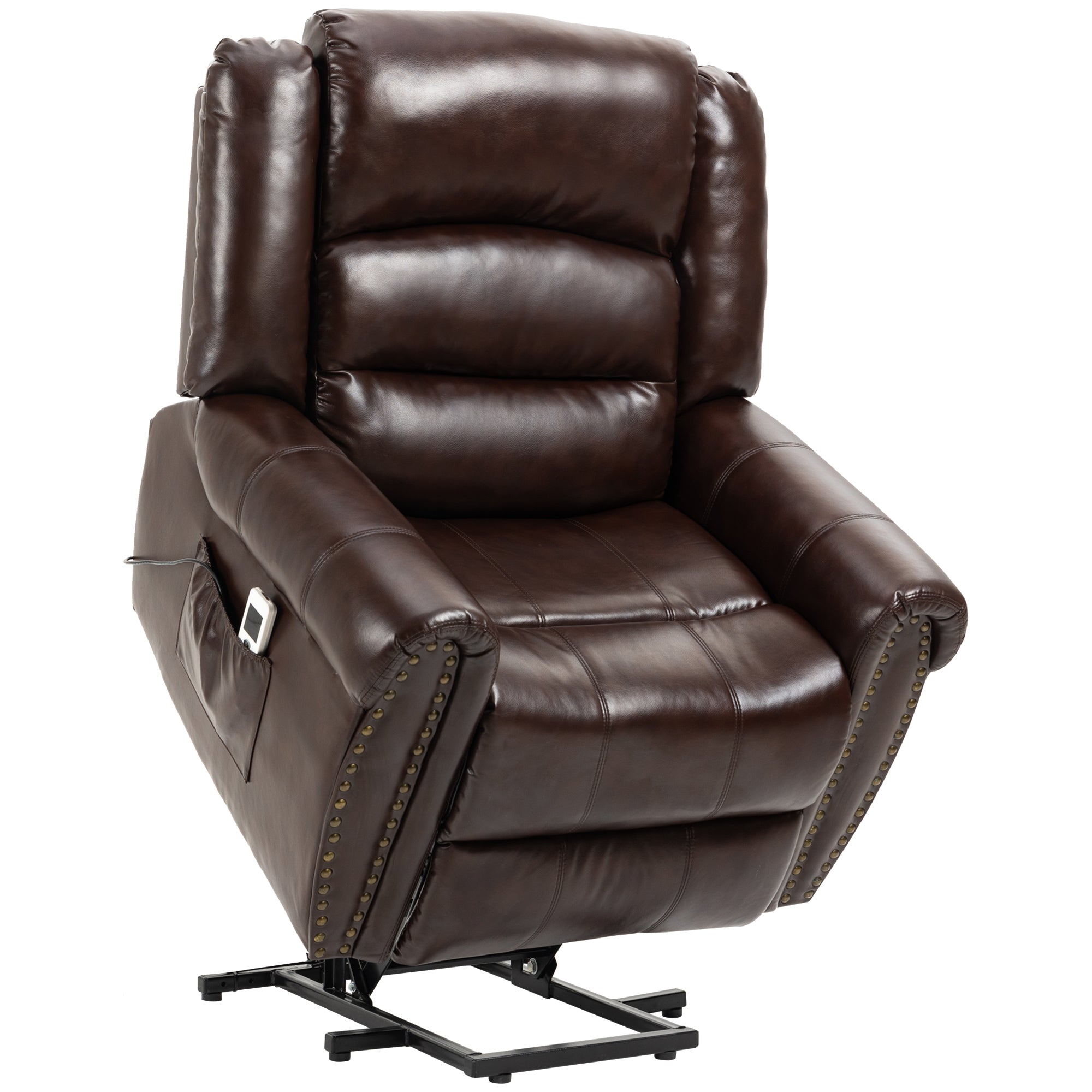 Dual Motor Electric Power Lift Recliner Chair for Elderly with Massage PU Leather Remote Control Brown